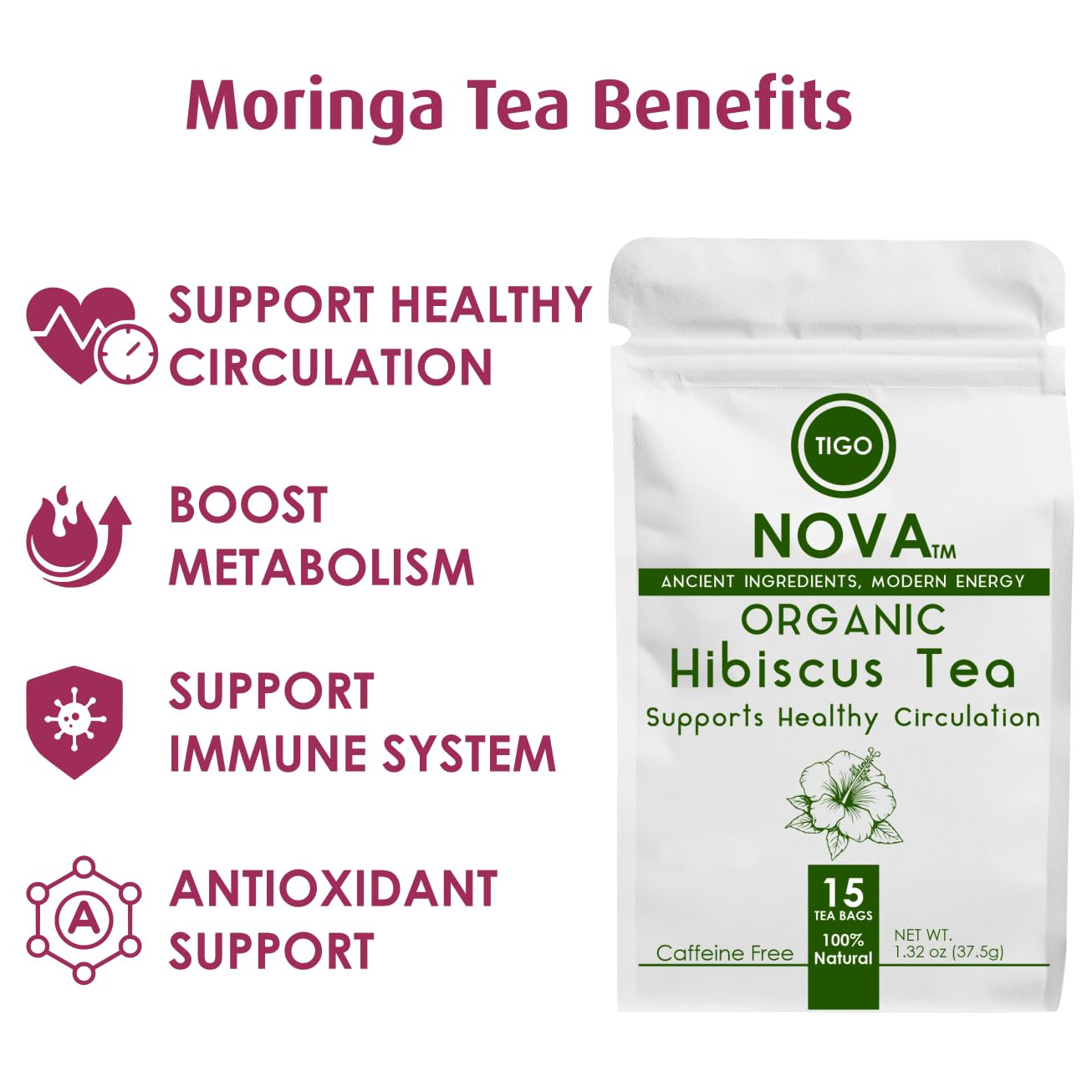 Premium Organic Hibiscus Tea Bags, 100% Natural and Organic Ingredients, Antioxi