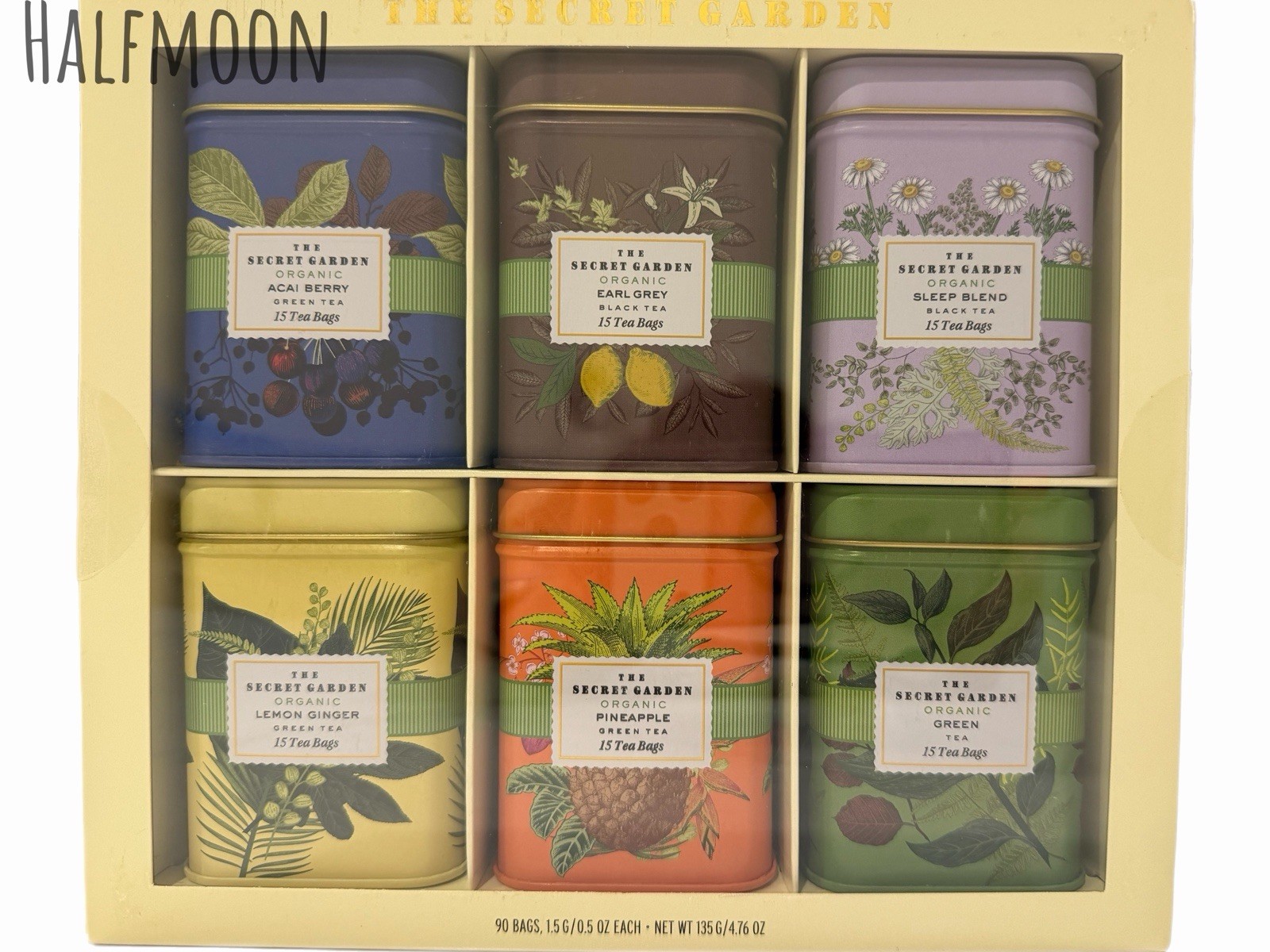 Secret Garden Tea Collection Gift Set Tins Green Tea Earl Grey Acai Pineapple +