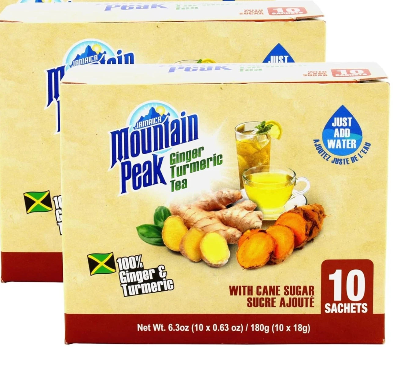 Jamaica Mountain Peak Ginger Turmeric Tea Keto Gluten-Free 20 Sachets Total