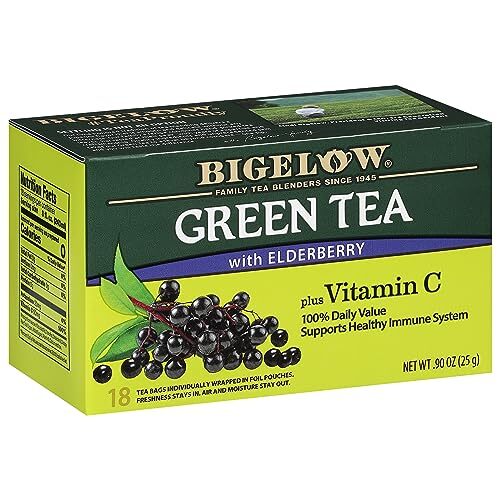 Bigelow Green Tea with Elderberry and Vitamin C 18 Count Pack of 6 Tea Bags