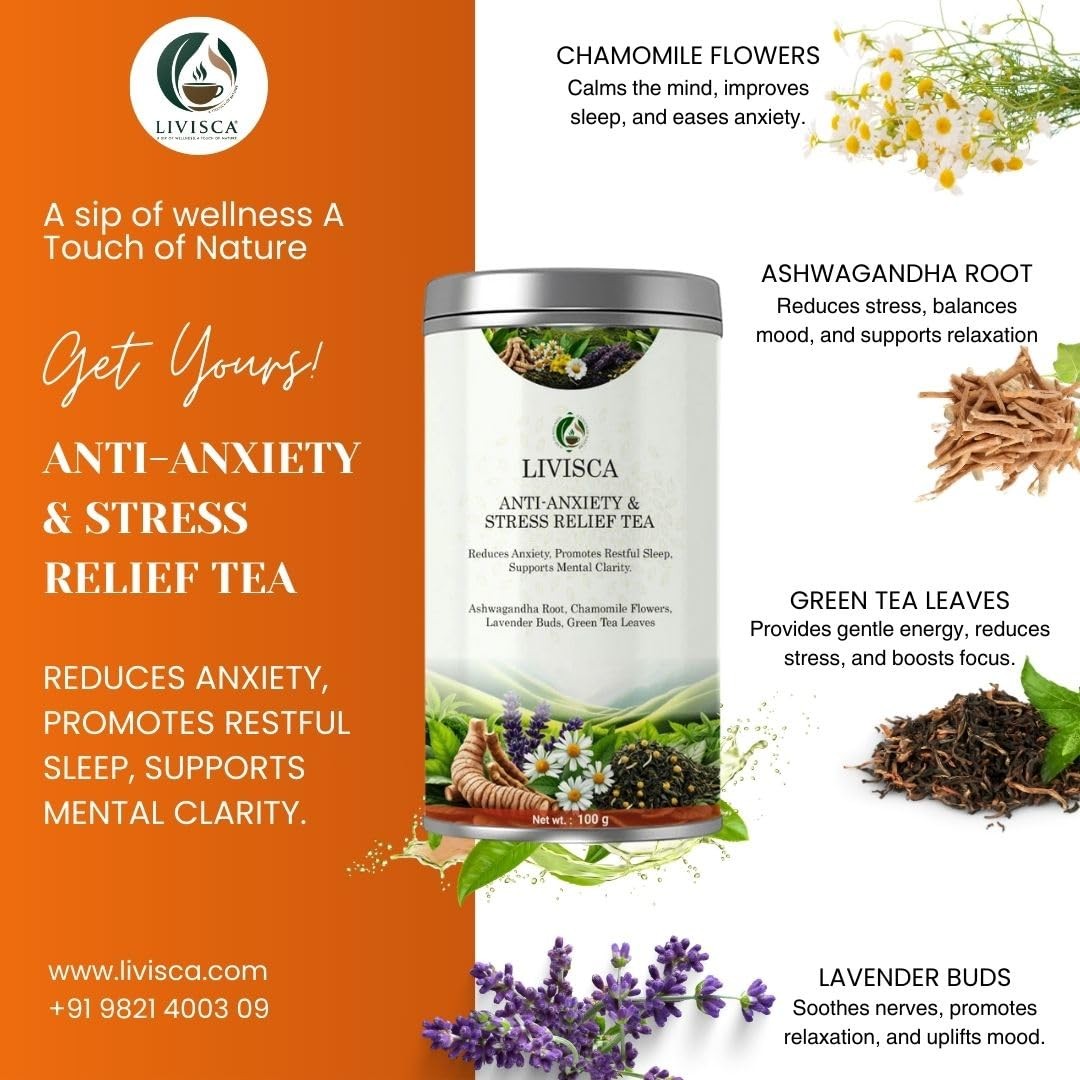 Livisca Anti-Anxiety & Stress Relief Tea | Ashwagandha, Chamomile, Lavender