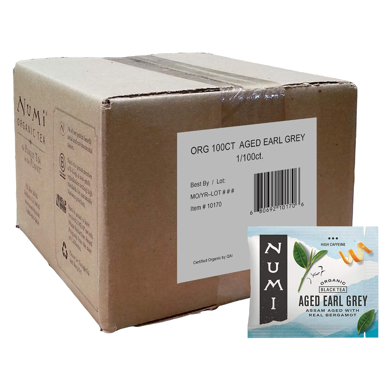 Numi Organic Aged Earl Grey Tea | 100 Black Tea Bags | Assam Black Tea with Real