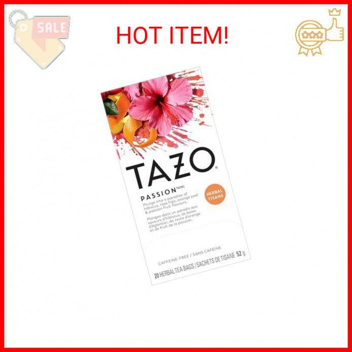 TAZO Passion Herbal Tea Bags, Hot or Iced, Caffeine Free, 20 Total Tea Bags