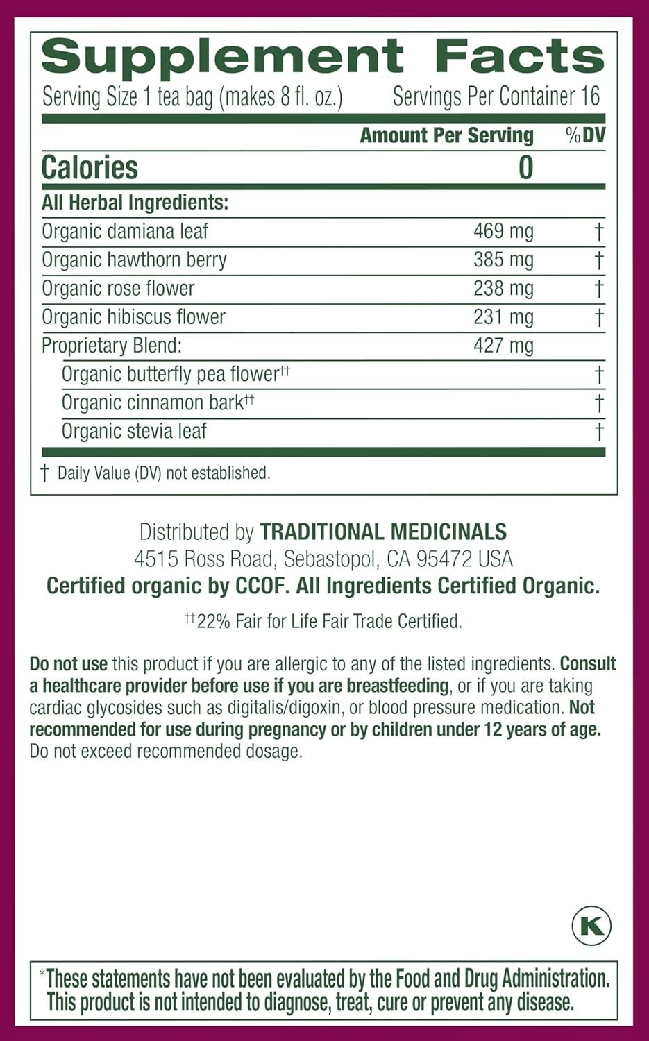 Organic Uplifting Tea – Rosy Mood with Damiana & Butterfly Pea Flower, 16 Bags