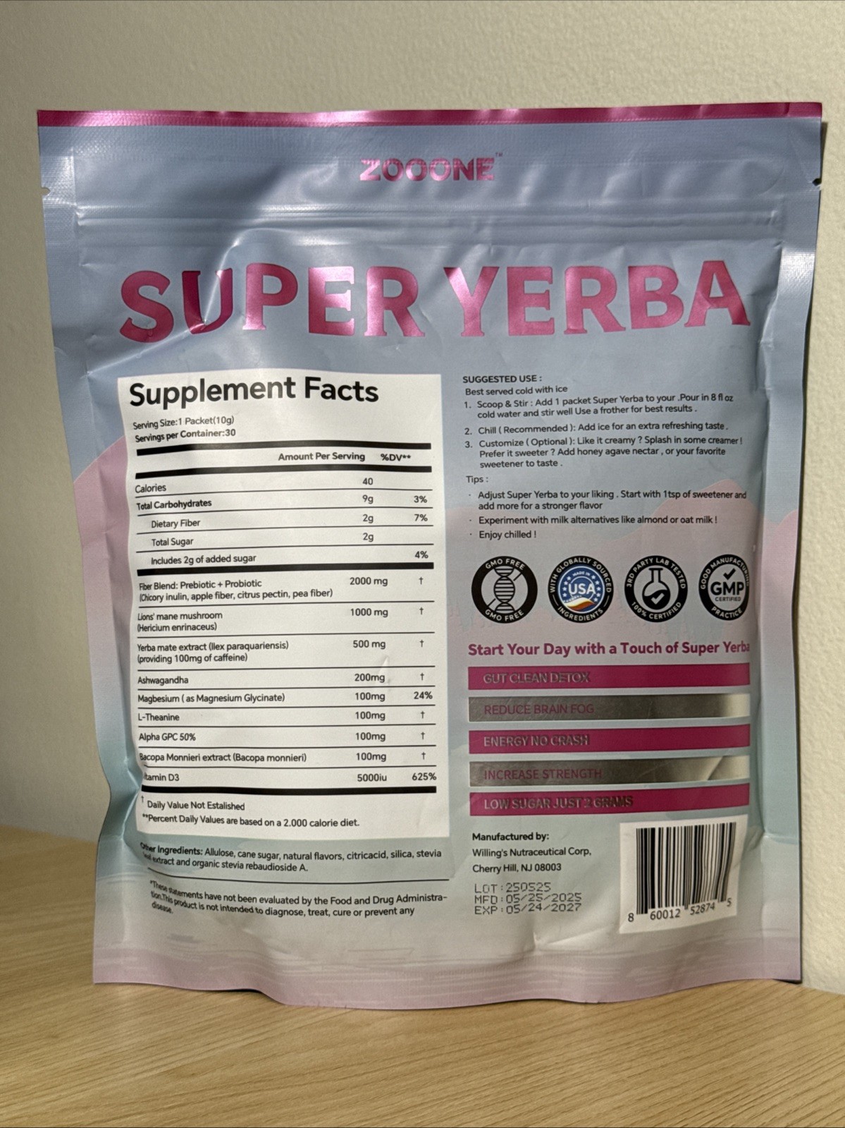 ZOOONE Super Yerba Instant Mate Tea Powder 30 Pack Pure Natural Tea No Additives