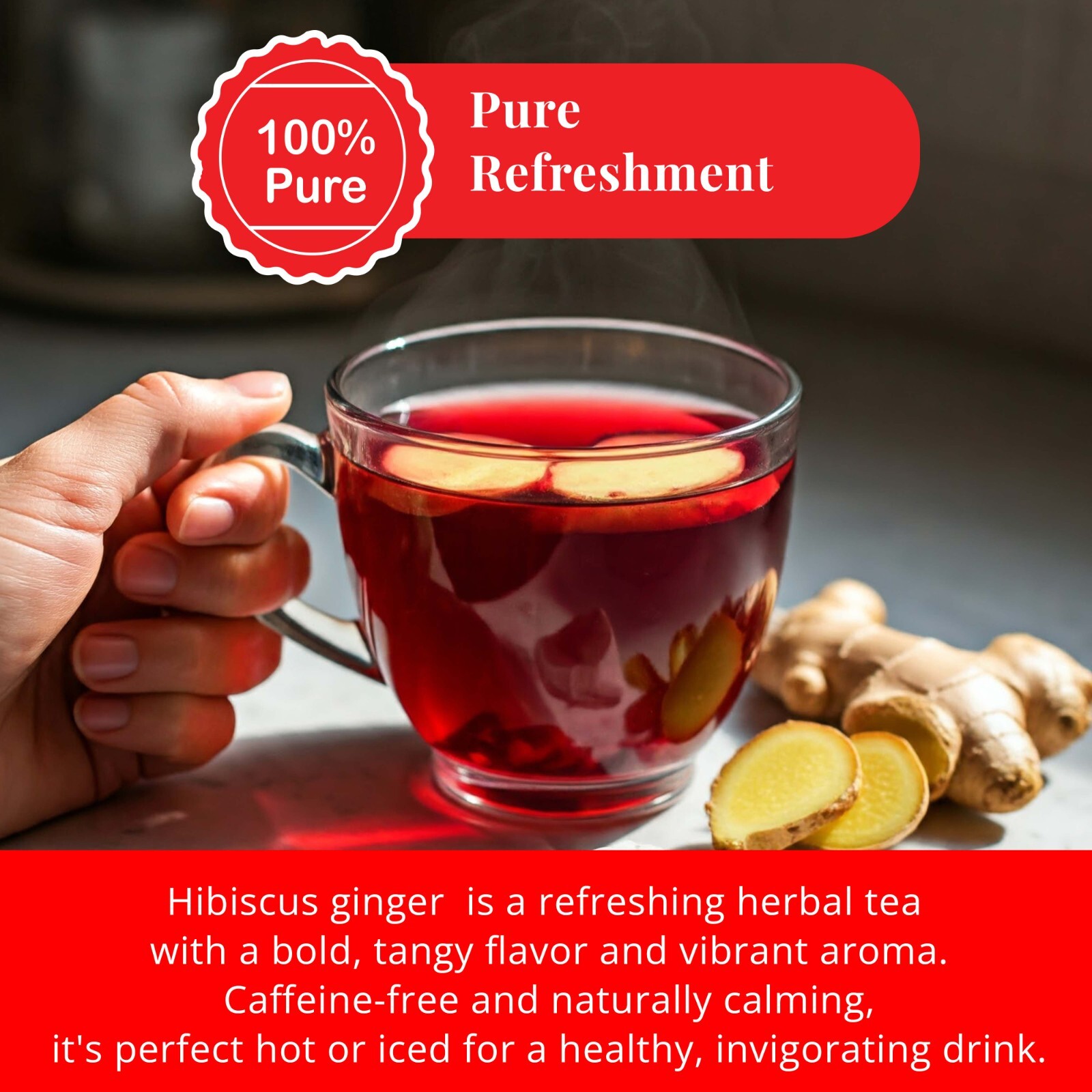 75 Hibiscus Tea Bags, Hibiscus Ginger Tea Blend, Herbal Tea, Weight Loss Tea
