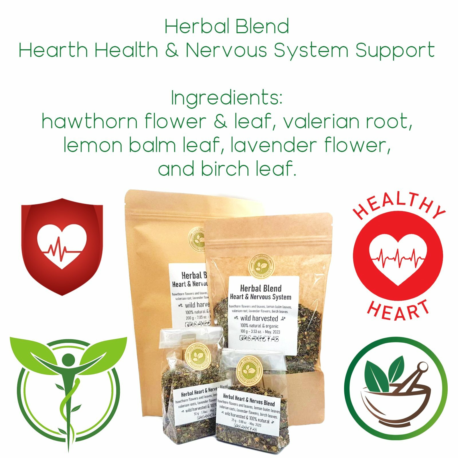 Heart Health Functional Herbal Tea Blend of 5 Selected Natural Herbs, Cardio