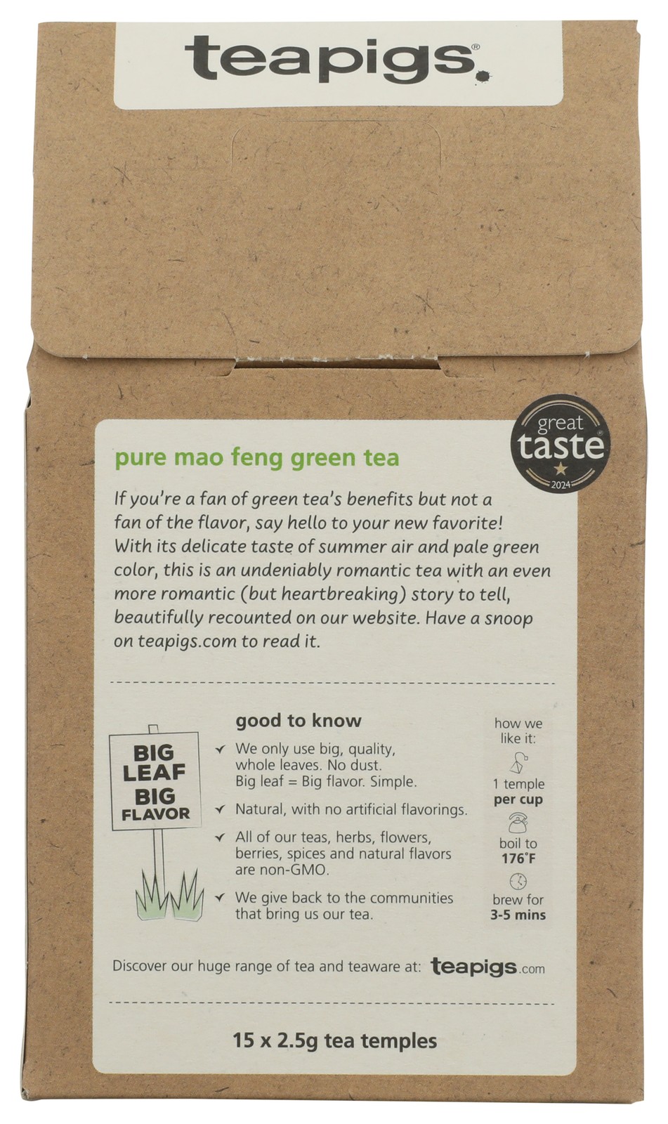 Teapigs 15 Count Mao Feng Green Tea Bags Ct 2.5G 6 Pack
