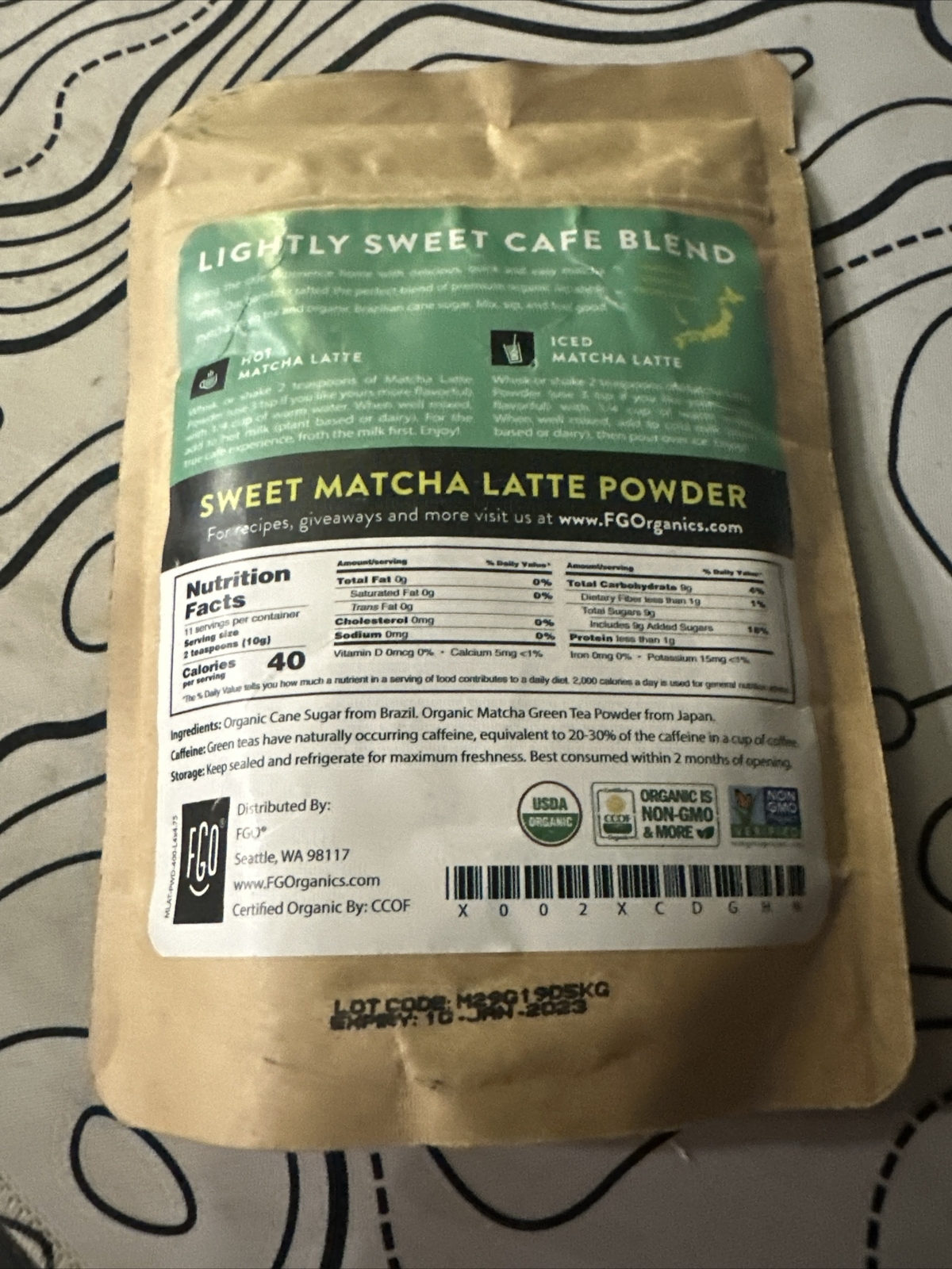 FGO Organic Sweet Matcha Latte Powder Cafe Style Blend Japanese Matcha