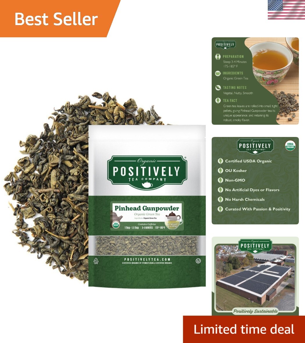 USDA Organic Pinhead Gunpowder Green Tea – Loose Leaf, 16oz – High Caffeine