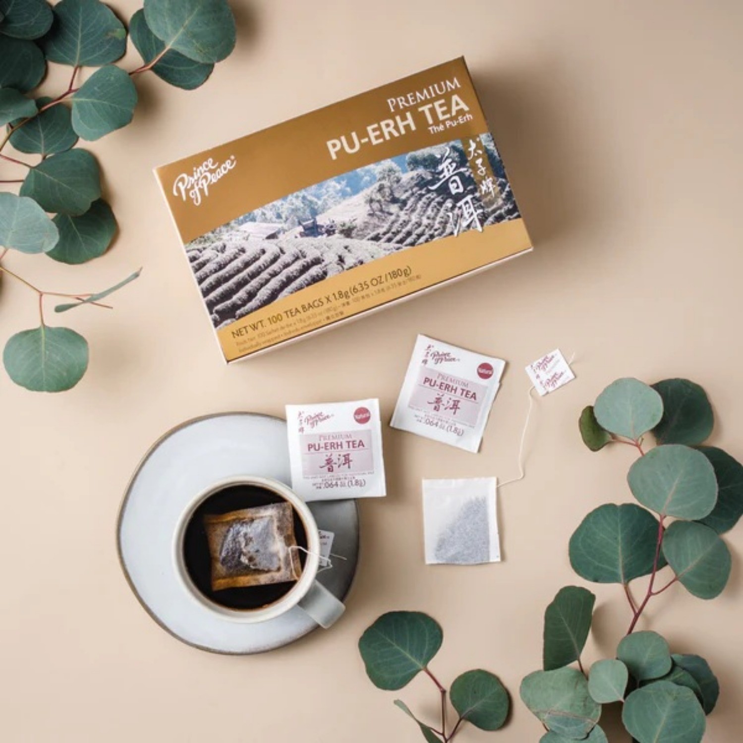 Premium Pu-erh Tea, 100 Tea Bags Each Box -Prince of Peace