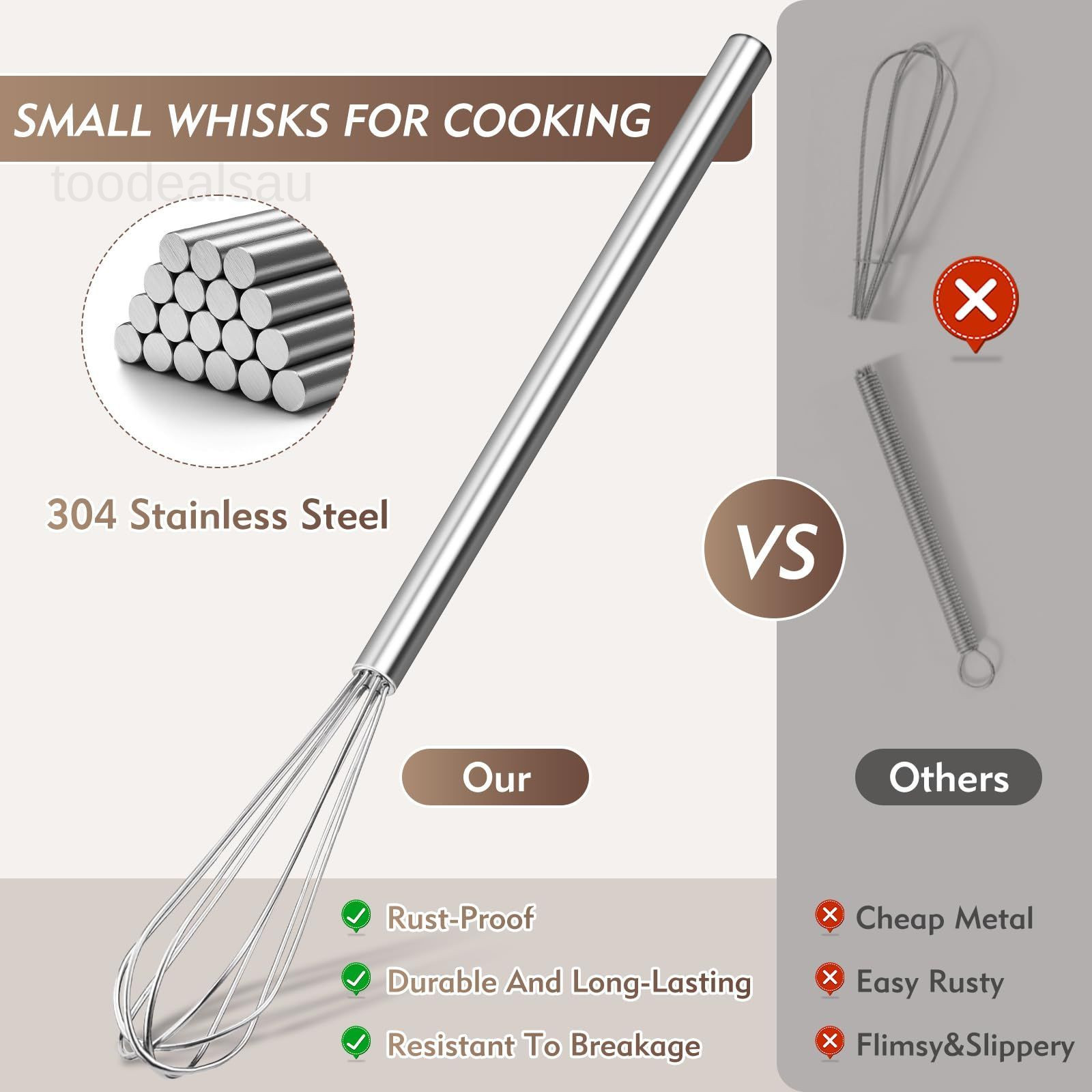 10 Inch Mini Whisk, 304 Anti-Rust Stainless Steel Small Whisks Mini, Silver