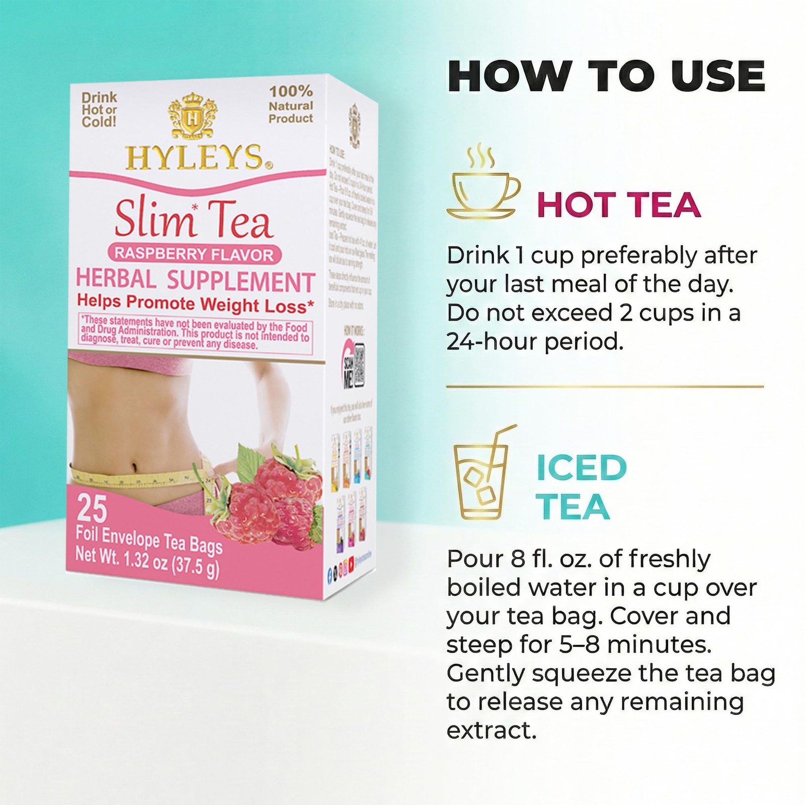 Hyleys Slim Tea Raspberry Flavor – Weight 25 Count (Pack of 1),