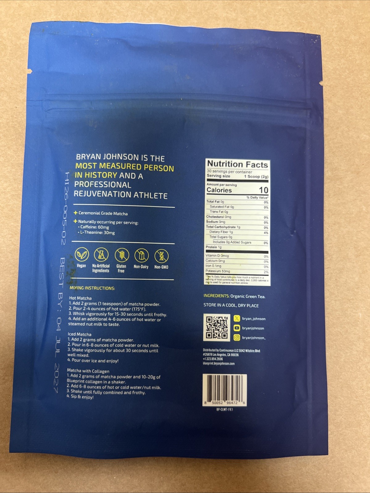 Blueprint Bryan Johnson Matcha Powder – Ceremonial Grade Japanese Matcha – Gr…