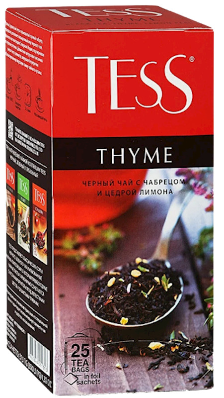 TESS – THYME – Black Tea w LEMON Peel 25 Bags inFoil Sachets – Product of Russia