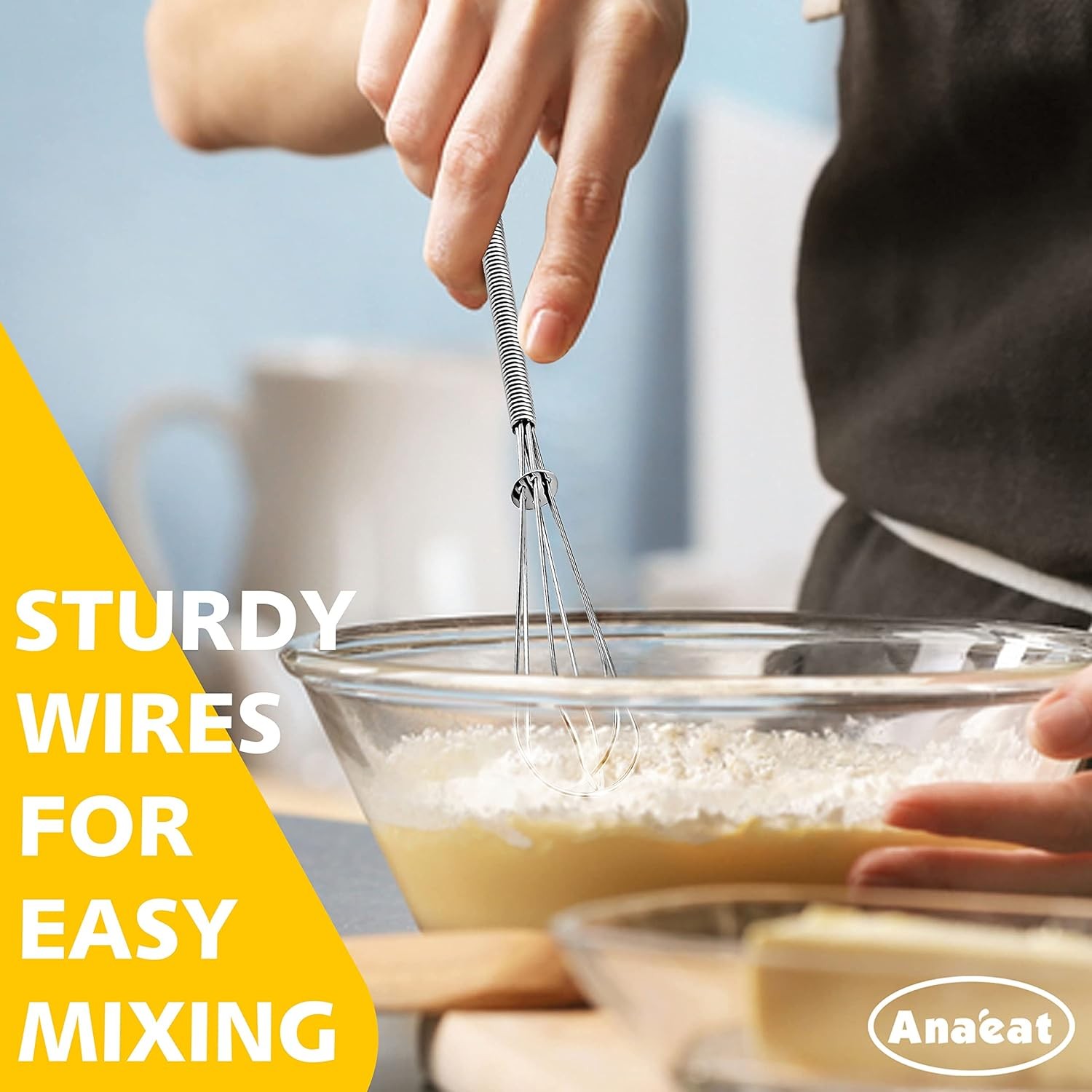 Anaeat Mini Wire Whisks, Set of 2 Portable Stainless 5+7 inches, Silver 2Pcs