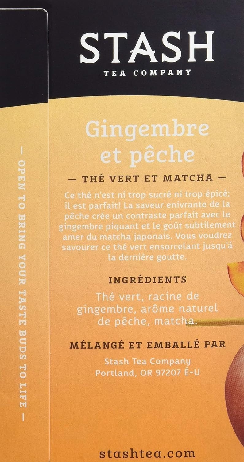 Green Tea with Ginger Peach & Matcha – 18 Count, Naturally Delicious