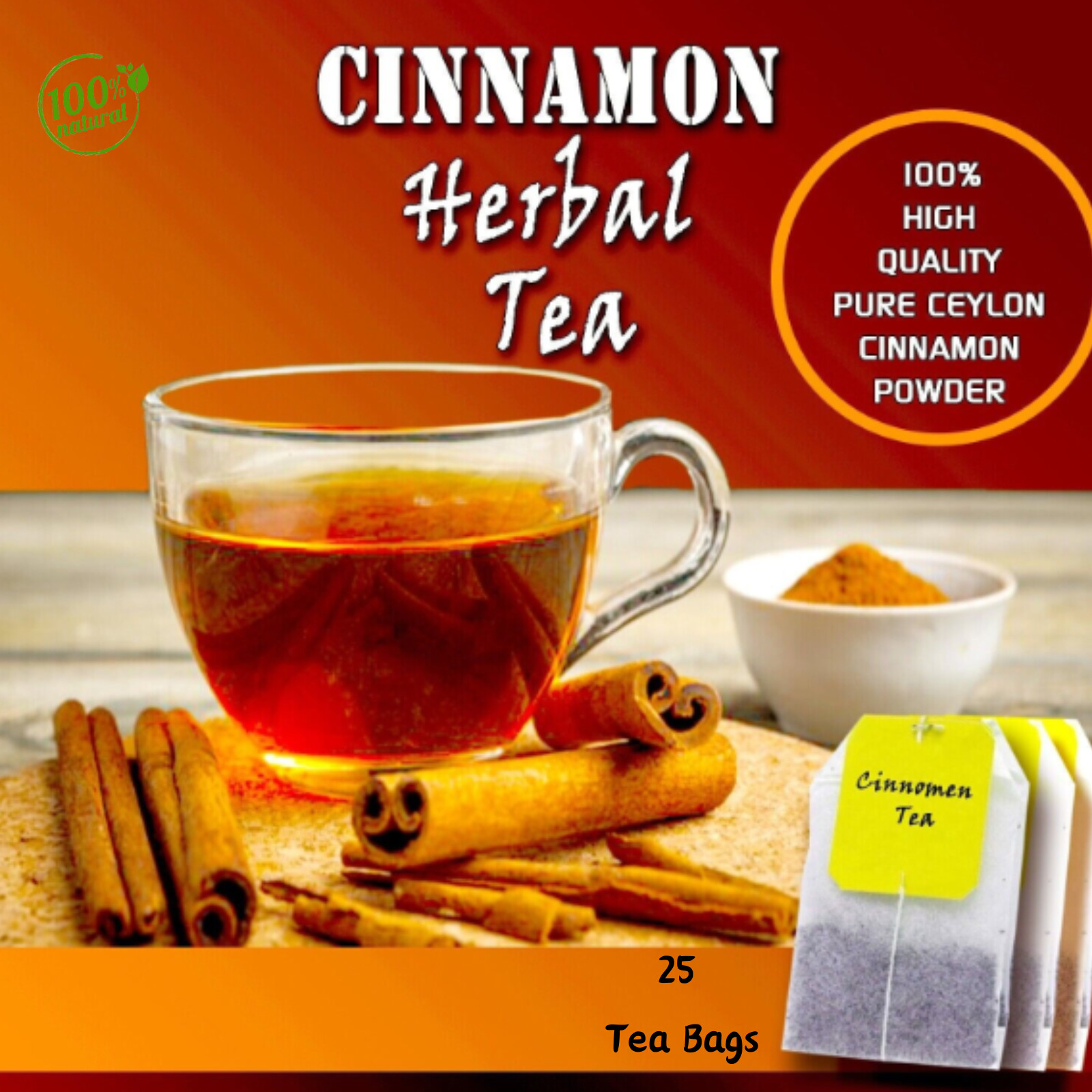 Ceylon Cinnamon Tea 25 Bags | Balance blood sugar | 100% natural herbal drink.