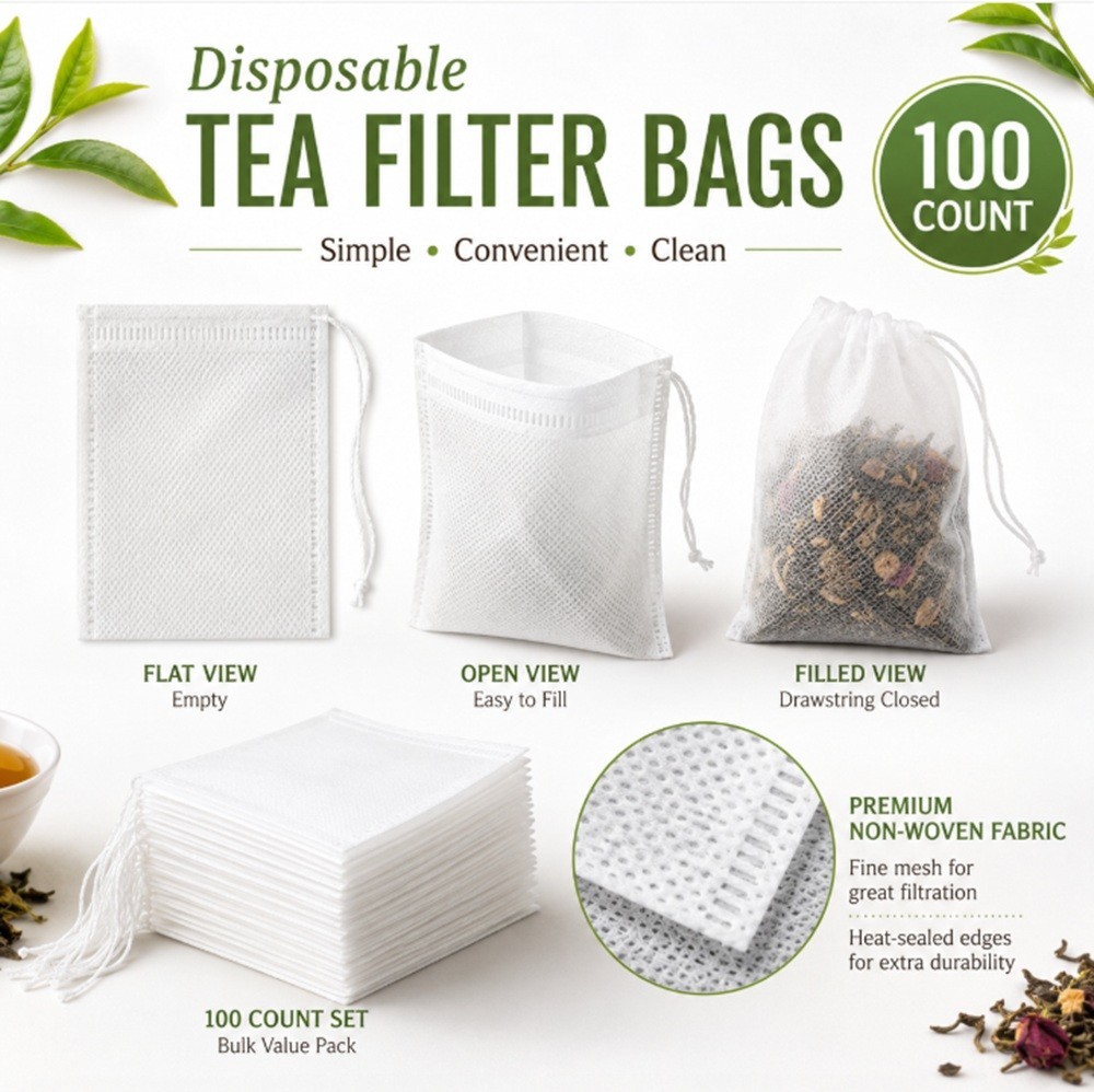 100 Pcs 8x10cm Non-woven Disposable Tea Bags – Empty Herb Loose Tea Filter Bags