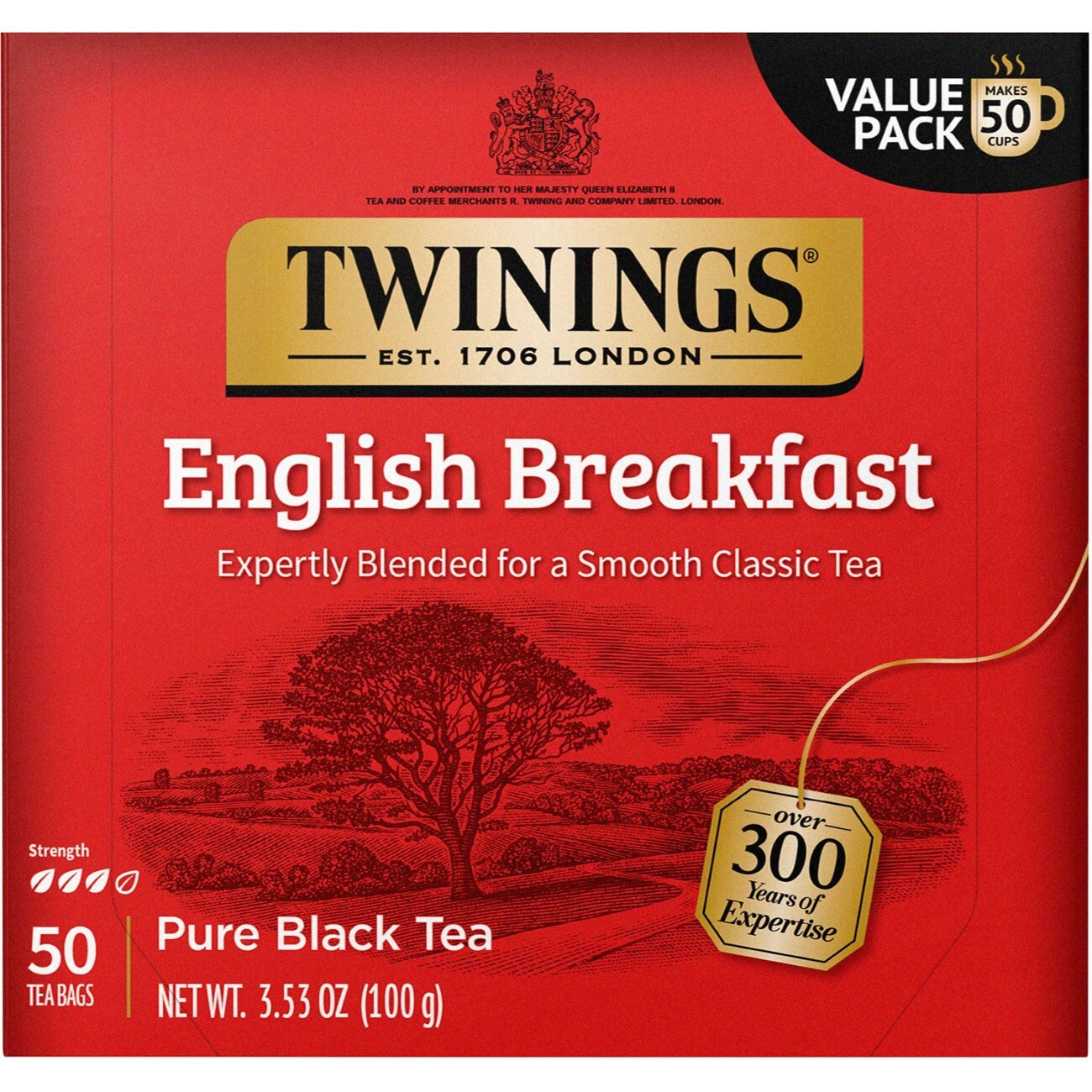 Twinings English Breakfast Pure Black Tea – 50 bags (Pack of 2)