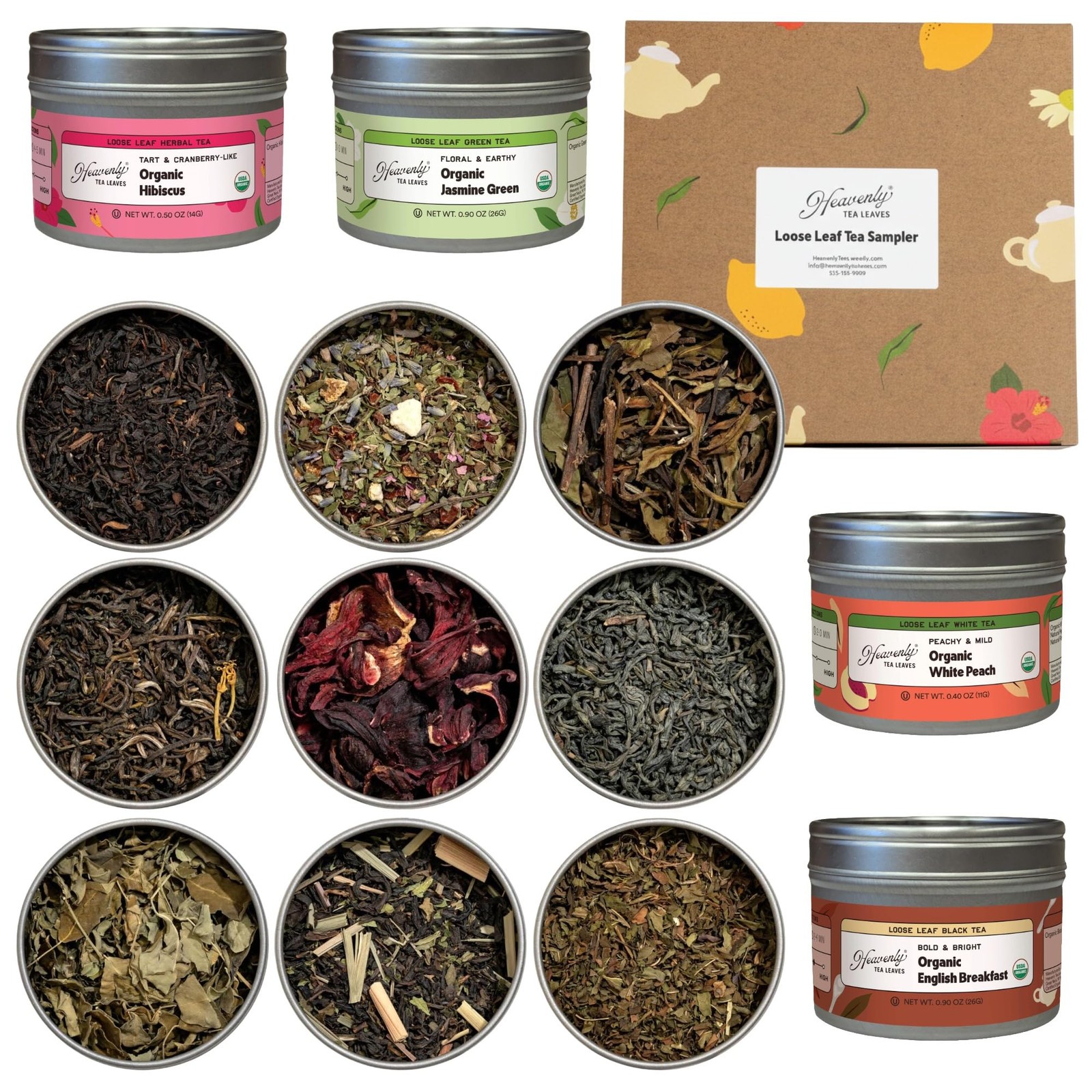 Heavenly Tea Leaves Organic 9 Flavor Variety Pack, Loose Leaf Tea Sampler Gif…