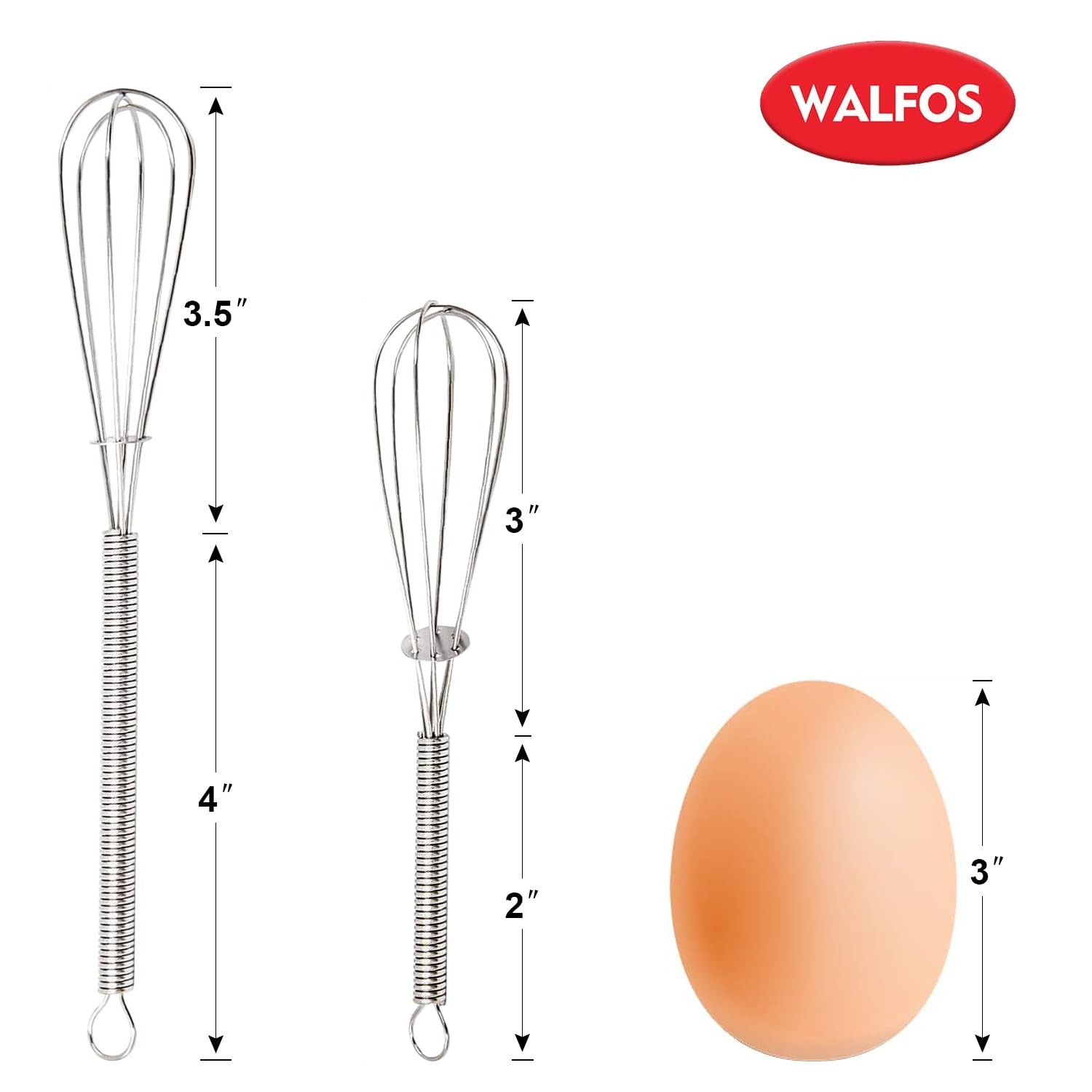 Walfos Mini Whisks Stainless Steel, Small Whisk 2 5+7 in Silver, Silver-Mini