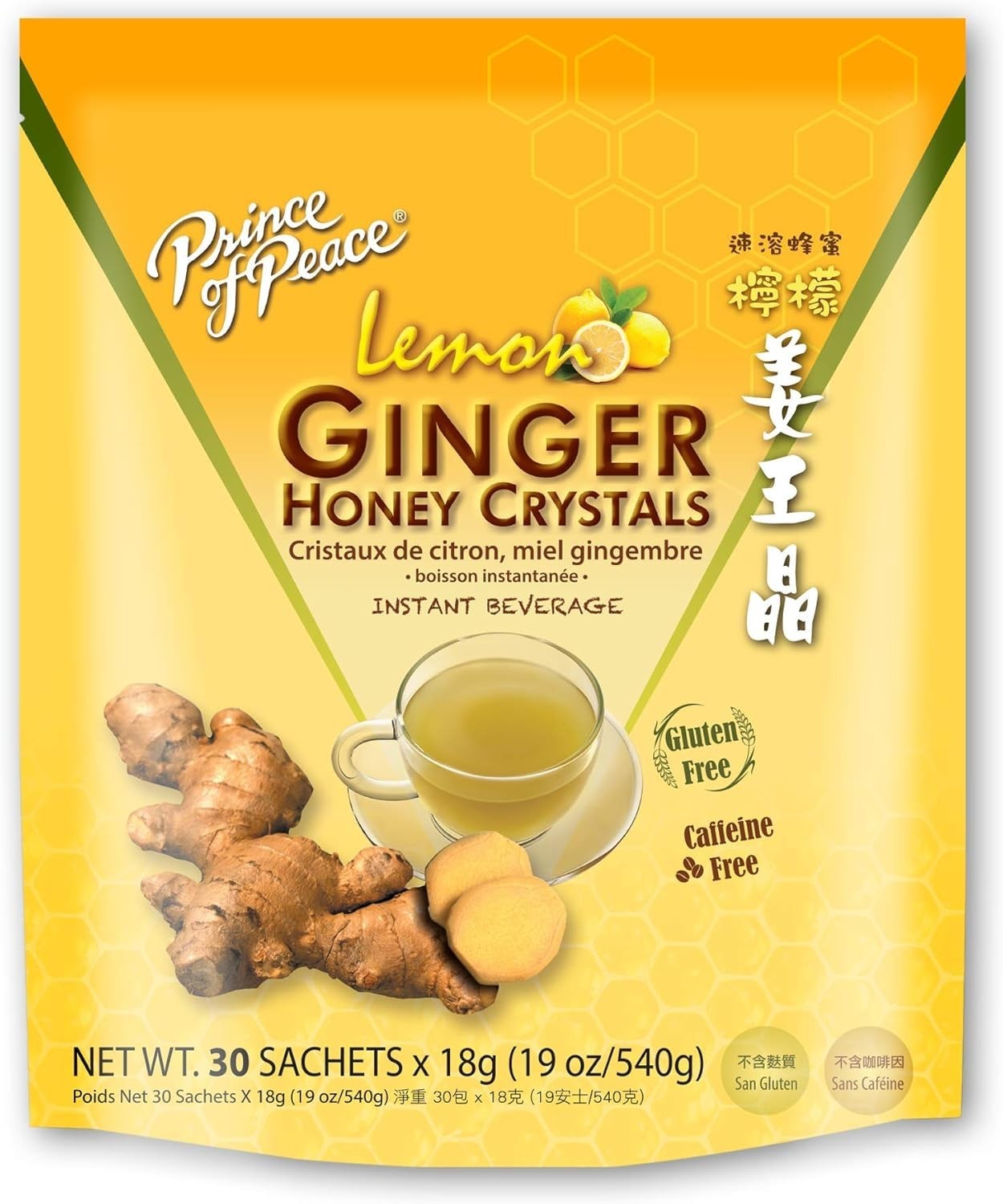 Instant Lemon Ginger Honey Crystals, 30 Sachets – Instant Hot or Cold Beverage –