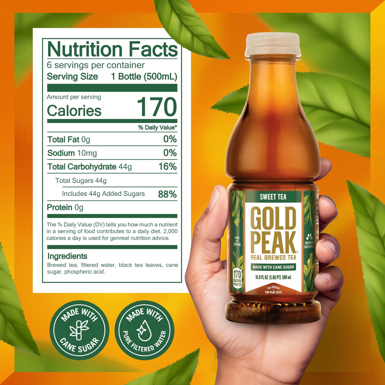 Gold Peak Tea, Sweet 16.9 fl oz, 6 Pack Fl Oz (Pack of 6)