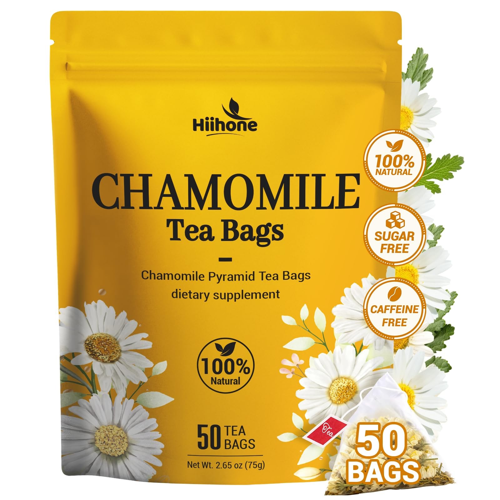 Chamomile Tea Bags, Chamomile Flower Herbal Tea SugarFree, CaffeineFree, 50 …