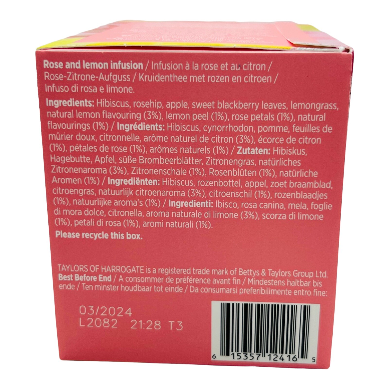 Taylors of Harrogate Rose Lemonade Tea Infusion 20 Wrapped Teabags exp 07/2025