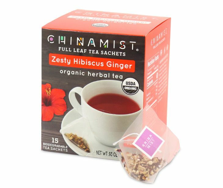 China Mist Zesty Hibiscus Ginger Organic Herbal Tea, 15 count box