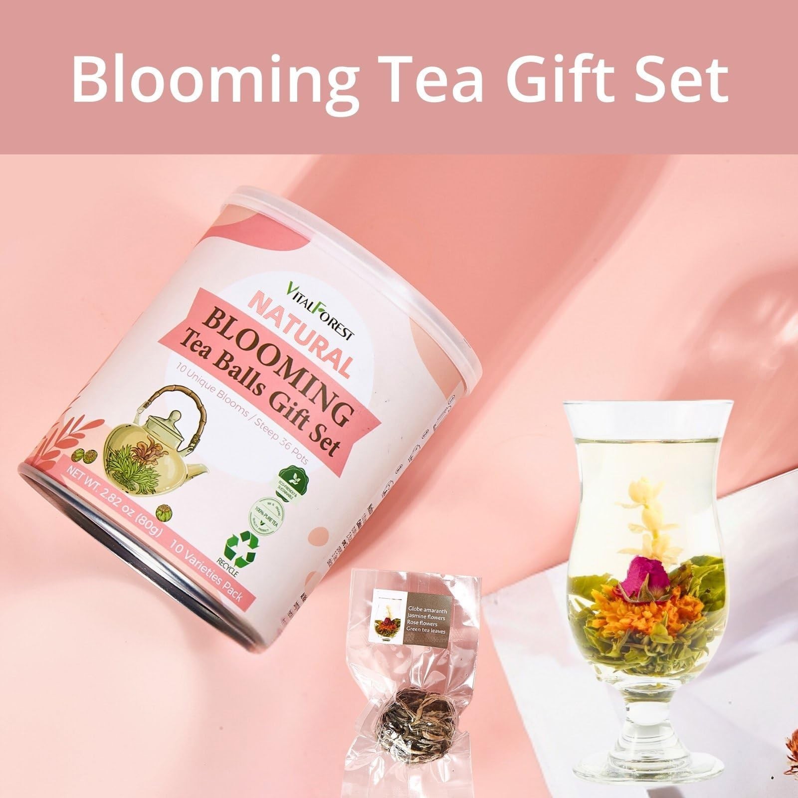 Blooming Tea Flowers Gift Set, 10 Unique Varieties Flowering Tea Balls, Indiv…