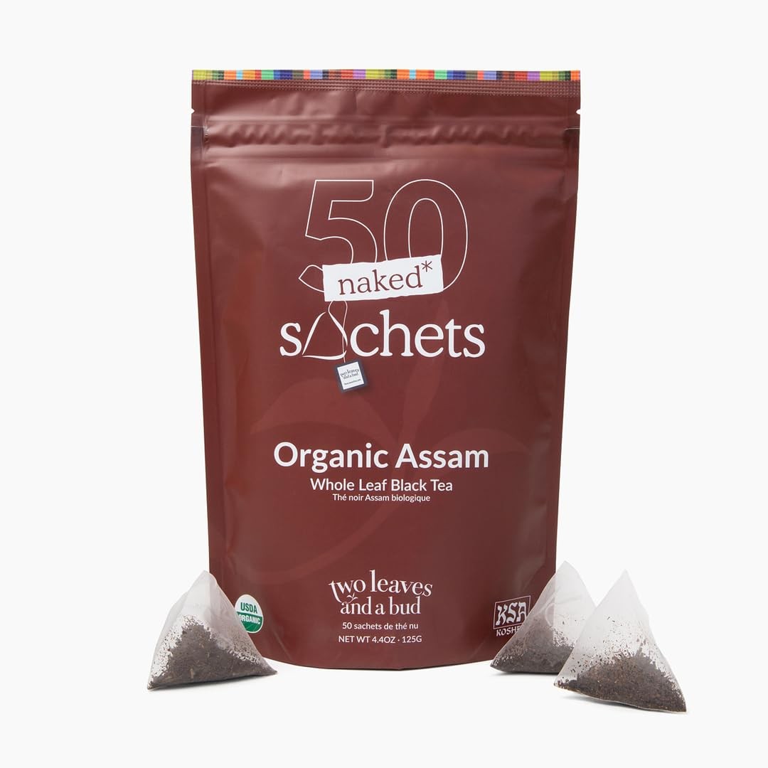 Two Leaves and a Bud Organic Assam 50 Naked Tea Sachets, Whole Leaf Black Te…