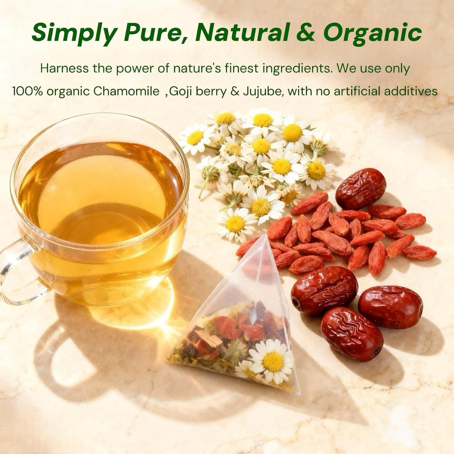 Chamomile Goji Berry Jujube Date Sleepy Time Tea, 5g x 20 Teabags Caffeine-Free