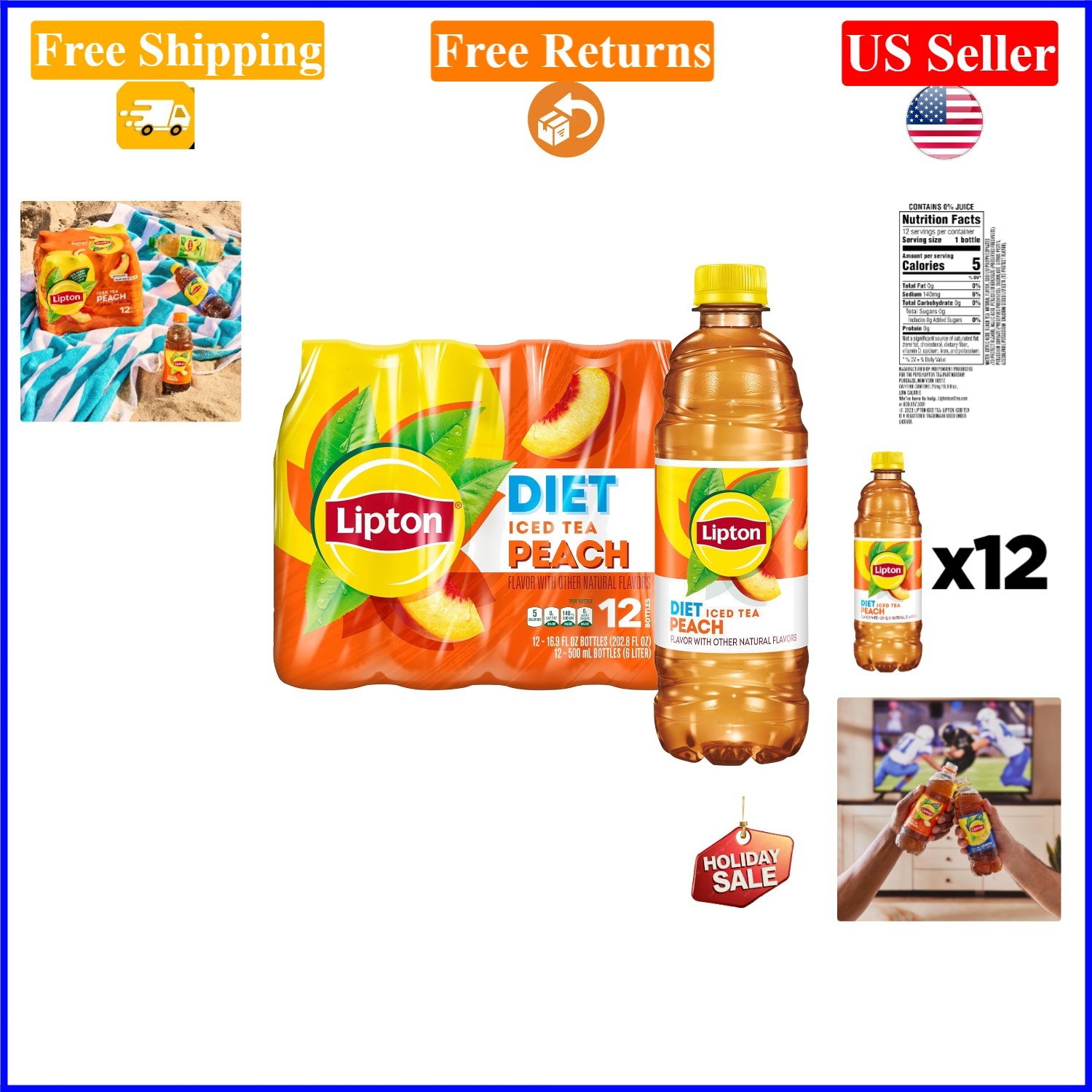 Diet Peach Iced Tea Bottles (16.9 fl oz) Pack of 12 – Sugar-Free, Refreshing