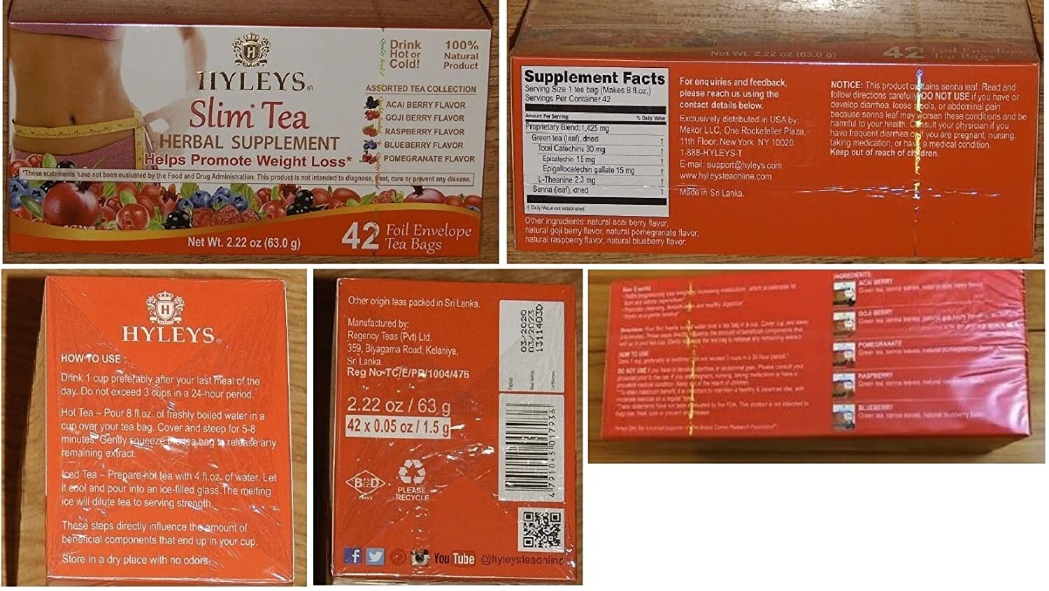 (2-PACK BUNDLE) Hyleys Slim Tea 42 Ct Assorted -Weight Loss Herbal (84 TEA BAGS)