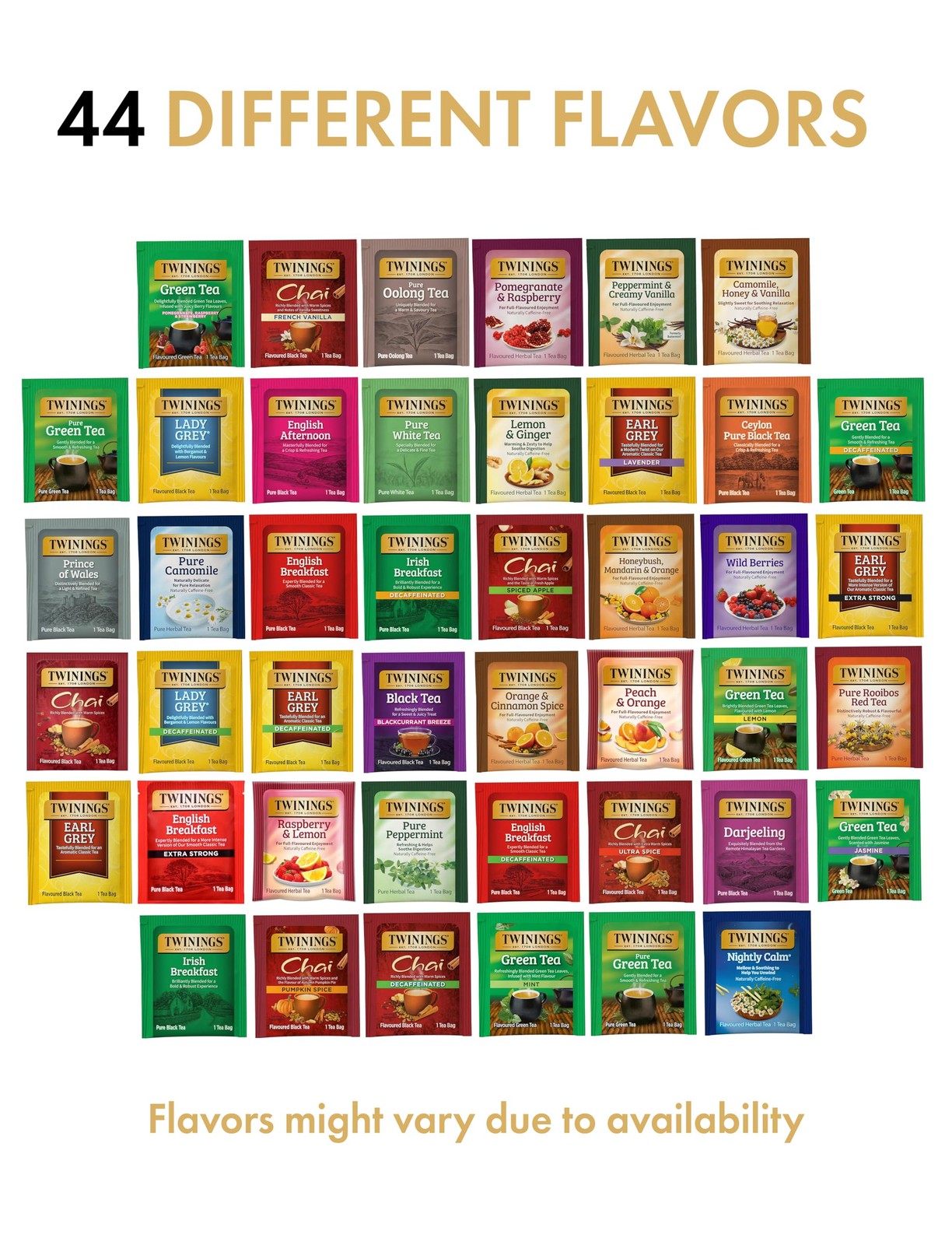 Twinings Tea Bag Sampler Assortment 44 Count Variety Pack of Unique Flavors