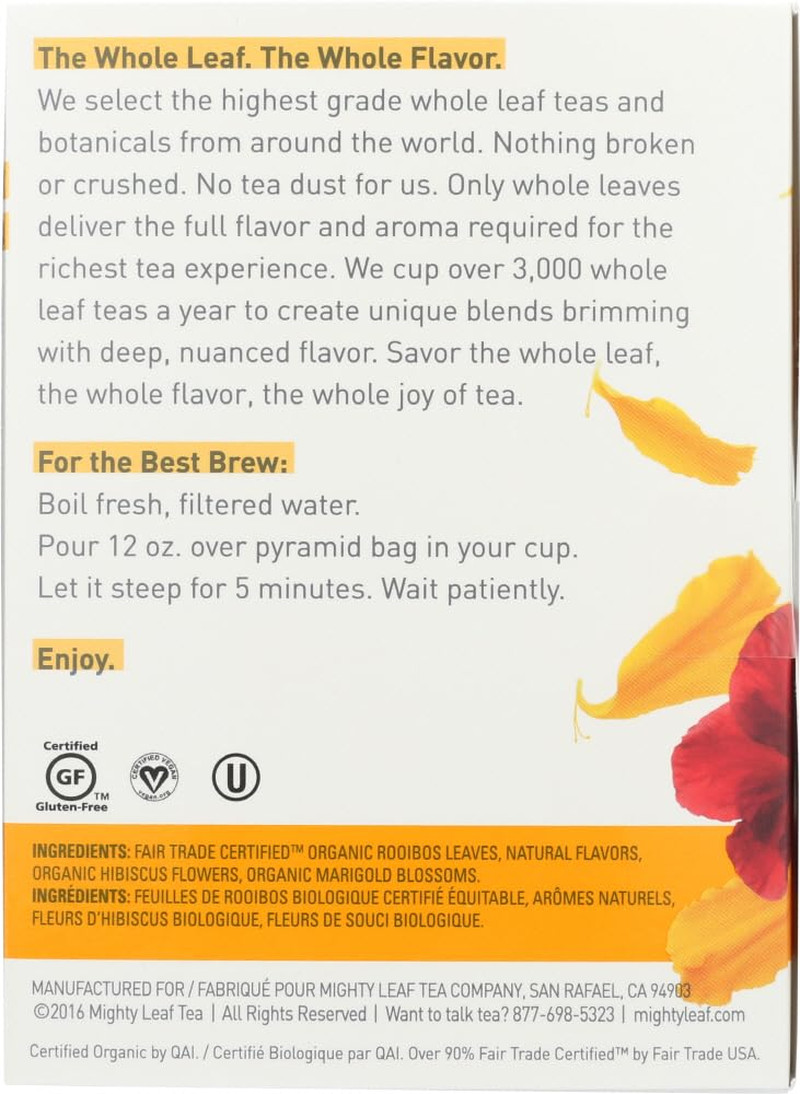 Mighty Leaf Organic African Nectar Rooibos Herbal Tea – 45 Count (3 Packs of 15