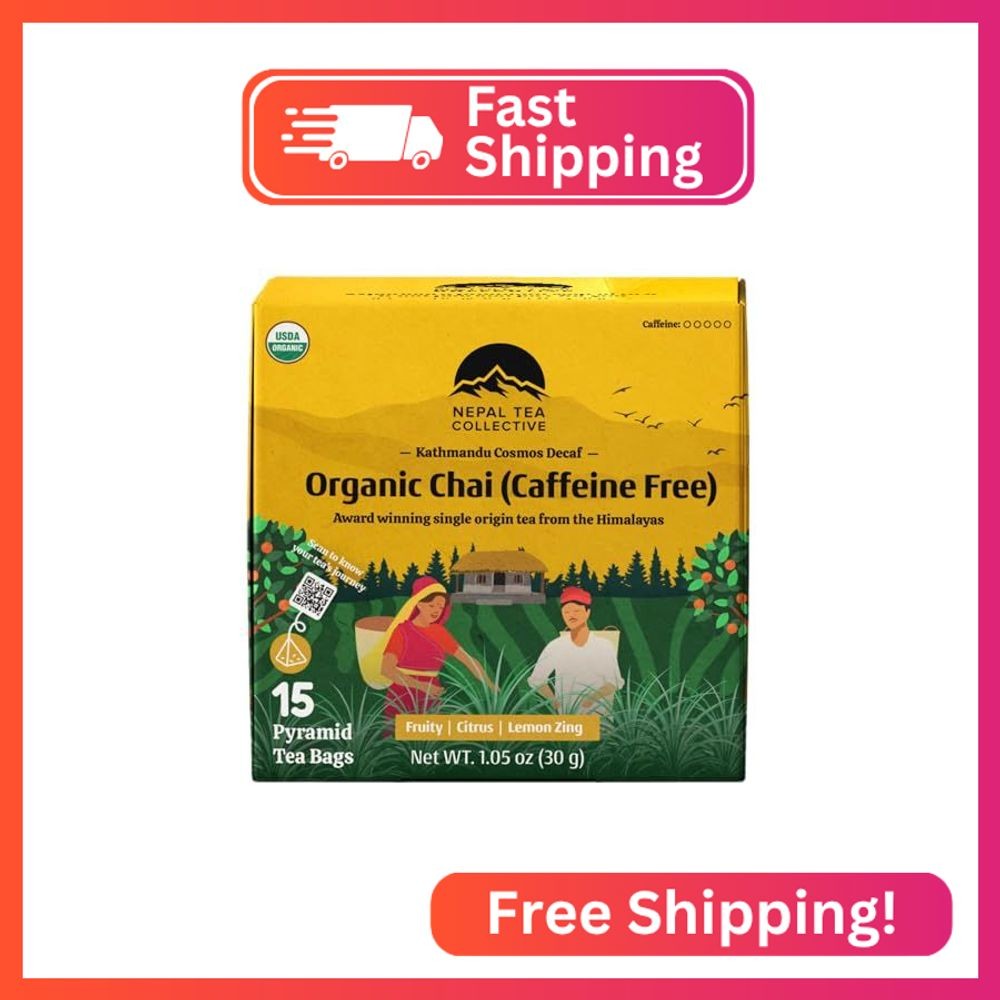 NEPAL TEA Organic Herbal Chai Tea Bags from the Himalayas – 15 Pyramid Tea Bags,