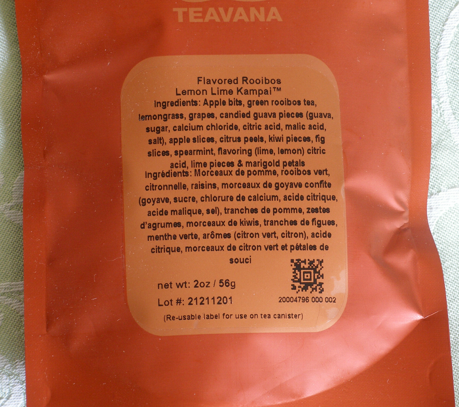 TEAVANA Lemon Lime Kampai (flavored rooibos tea) 2oz – Factory Sealed Bag