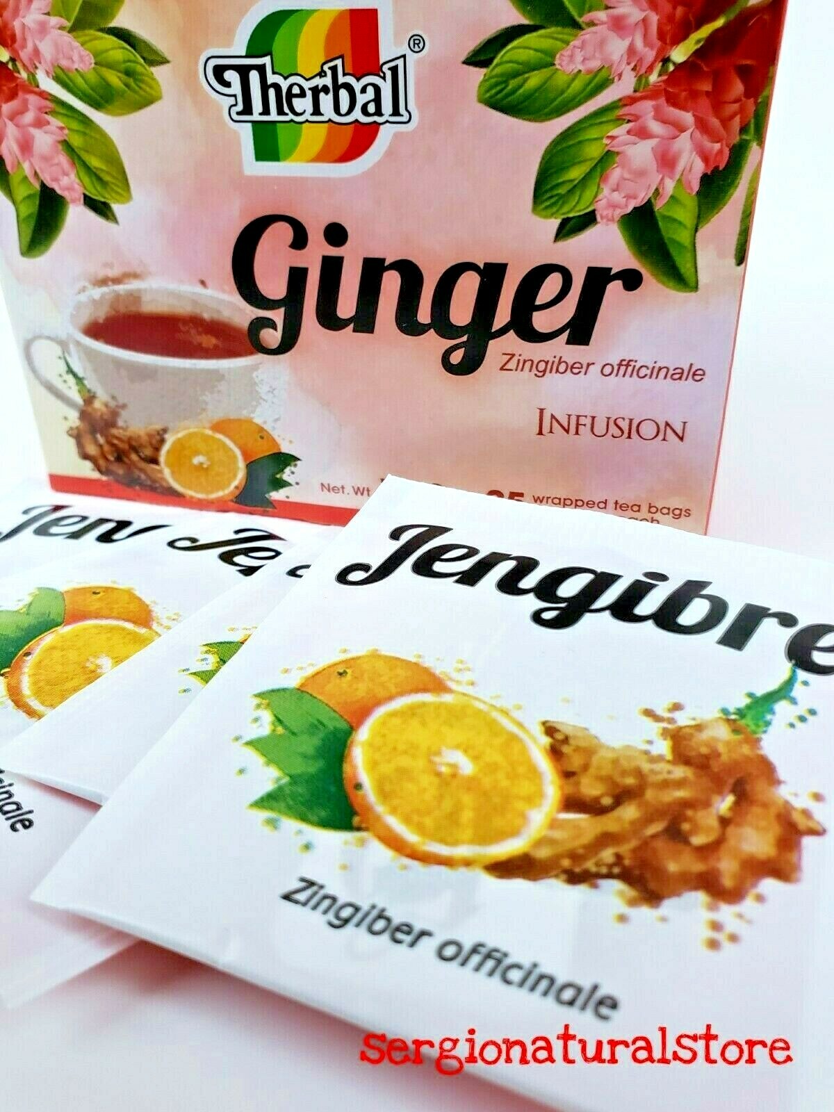 Ginger Tea / Te de Jengibre Therbal Brand 25 bags with Black Tea & Palo Brasil