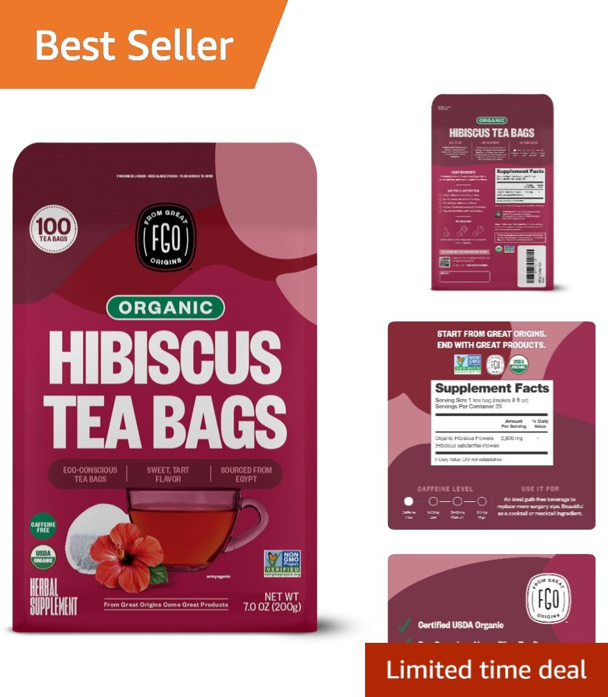 Caffeine Free Organic Hibiscus Tea – 100 Eco-Conscious Bags for Pure Enjoyment