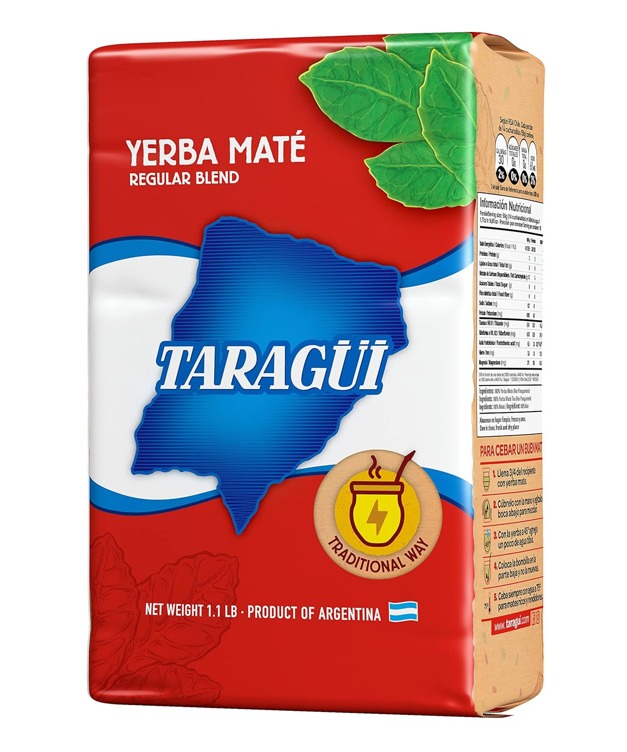 Taragüi Yerba Mate with Stems, 500 Gr – 1.1 Lbs (Red Pack)