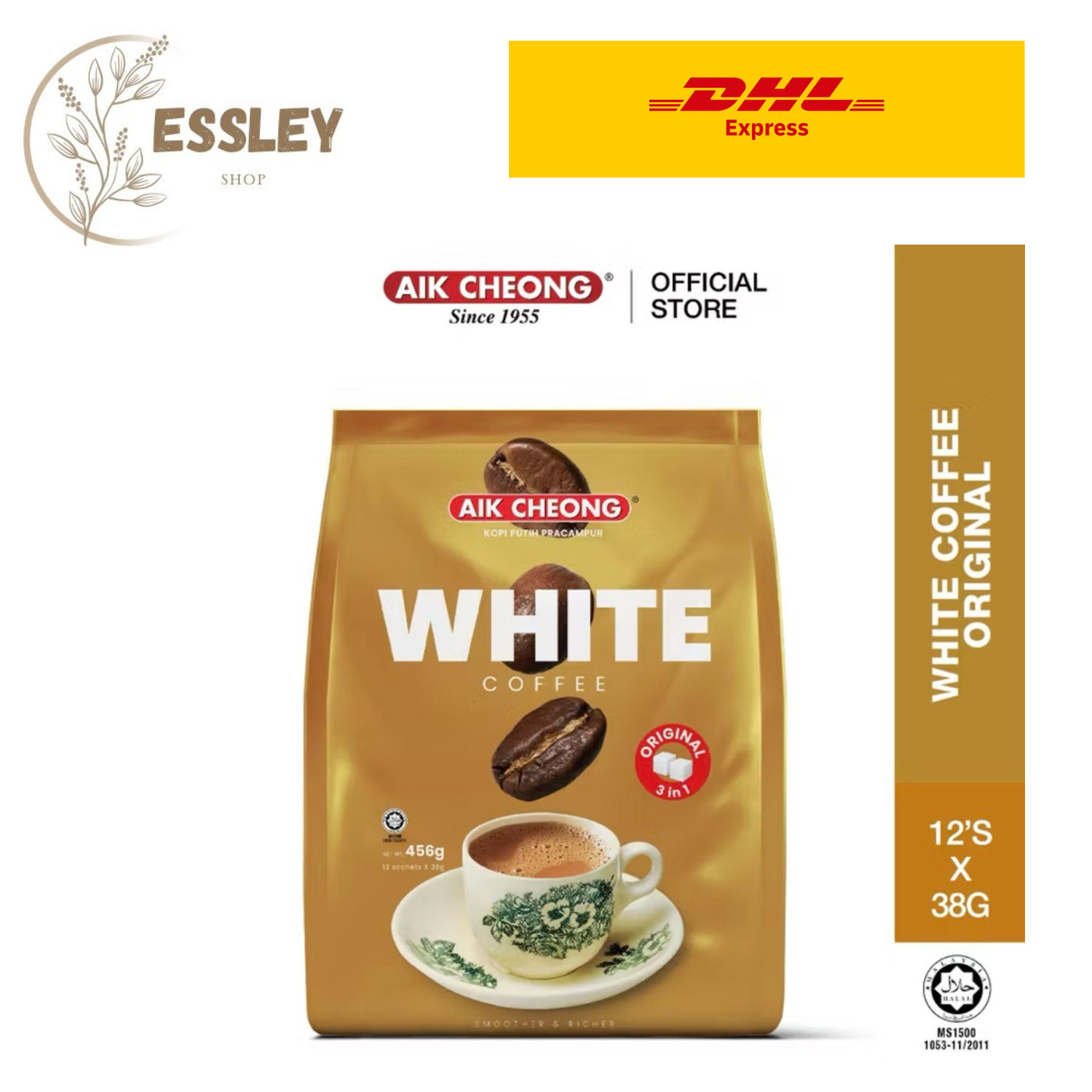 AIK CHEONG White Coffee 3in1 456g (38gm x 12 sticks) – Original
