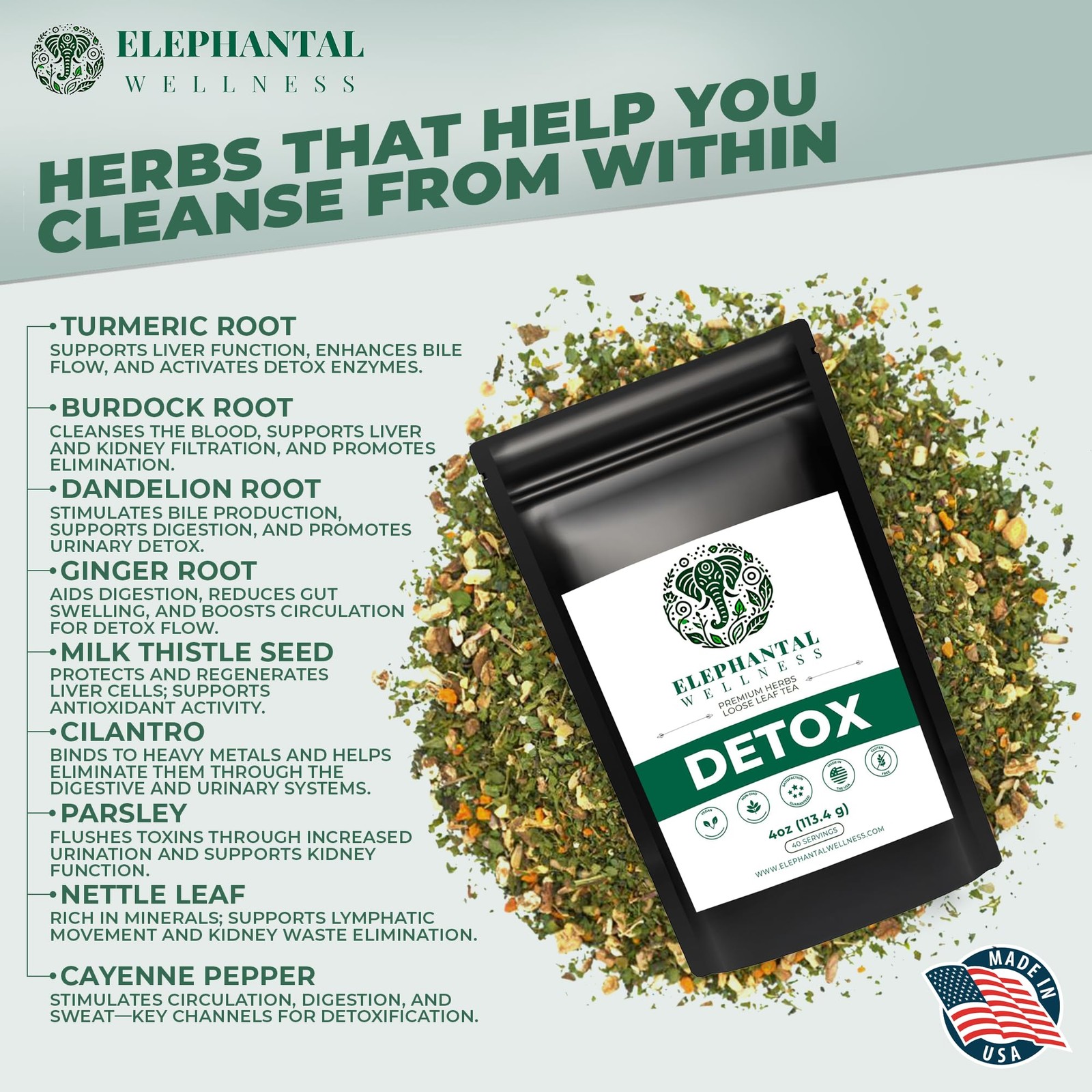 Elephantal Wellness Premium Detox Herbal Tea | Daily Liver, Kidney, Blood & Dige