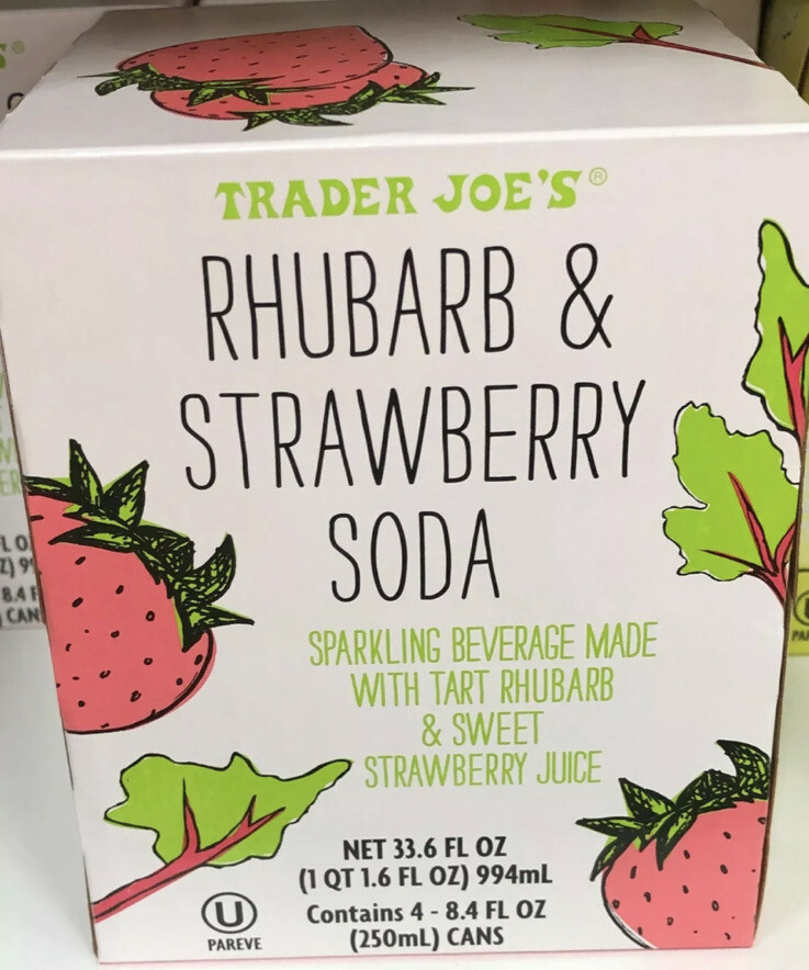 TRADER JOE’S RHUBARB & STRAWBERRY SODA 4 – 8.4 FL OZ CANS KOSHER