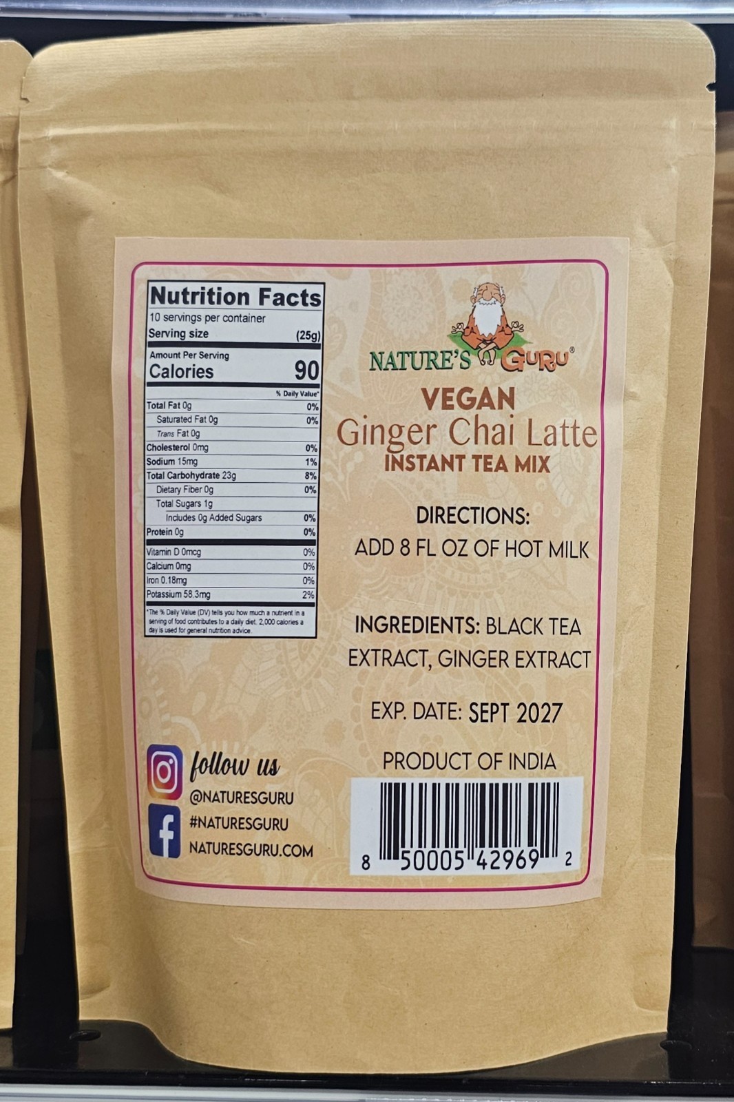 Nature’s Guru Vegan Ginger Chai Latte Instant Tea Mix – 250g (8.81 oz) Exp09/27