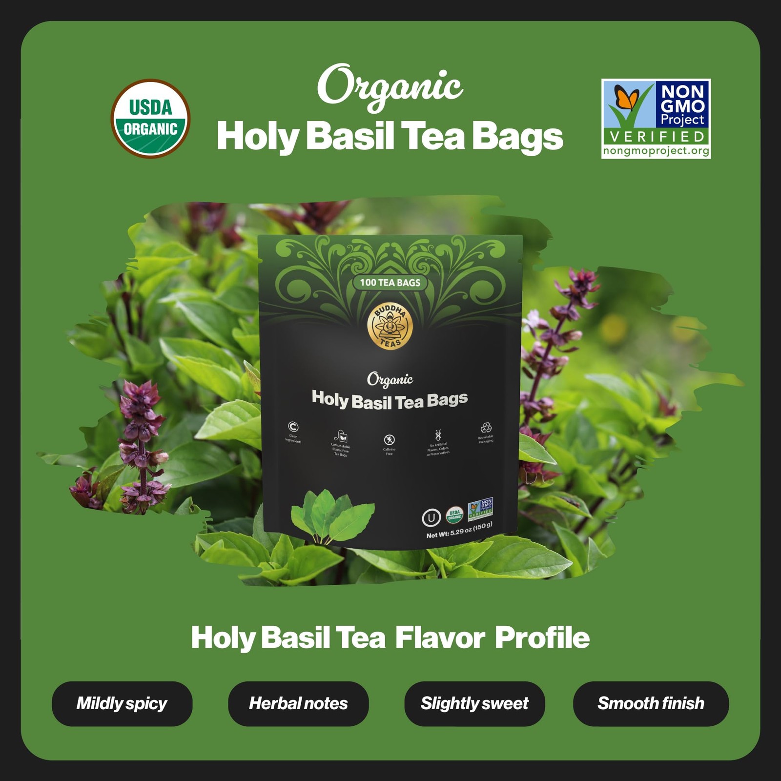 – Organic Holy Basil Tea Bags – For & Wellbeing – Ayurvedic Tulsi – With Anti…