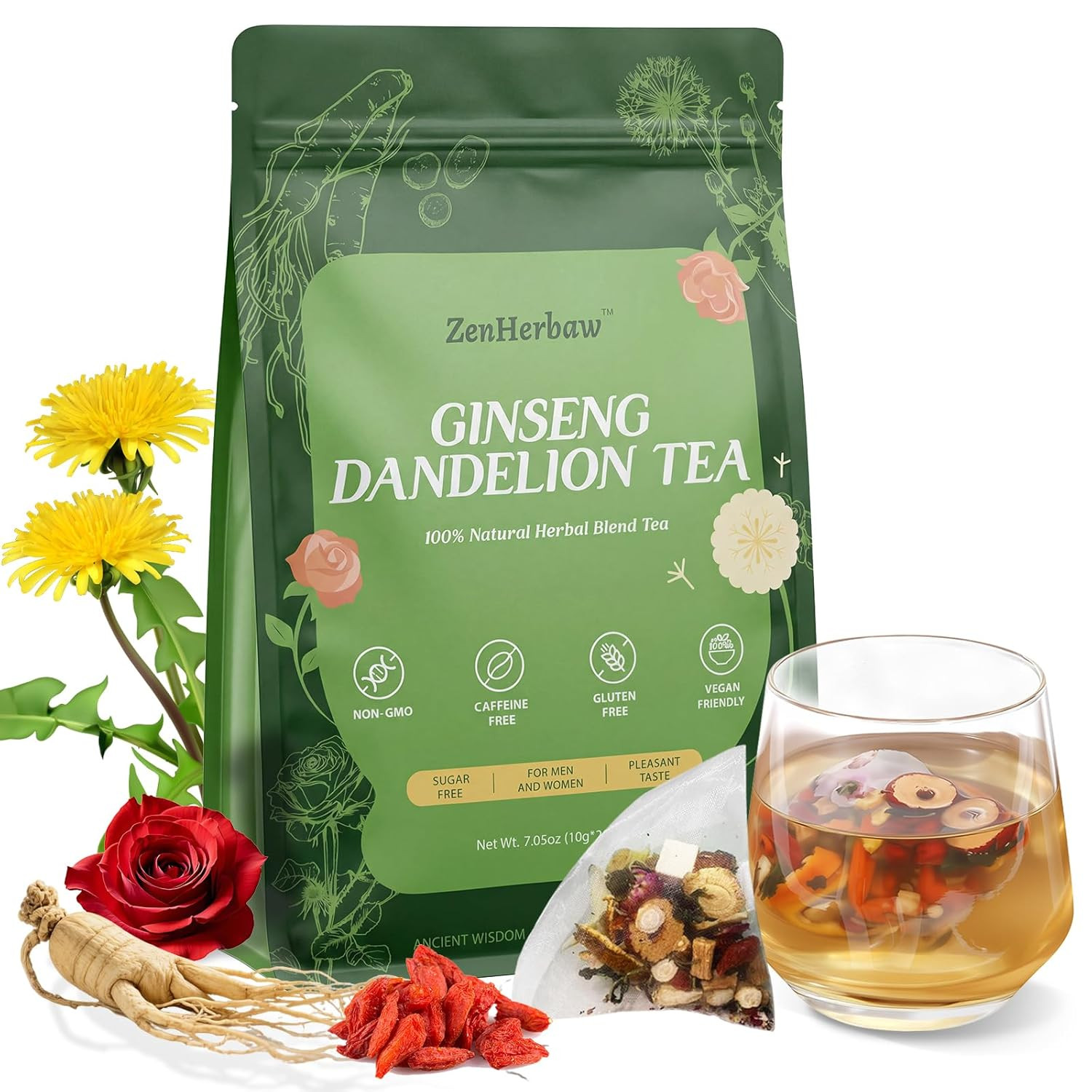 Ginseng Goji Berry Dandelion Herbal Tea – 12 Herb Kidney Cleanse Detox Blend, Ch
