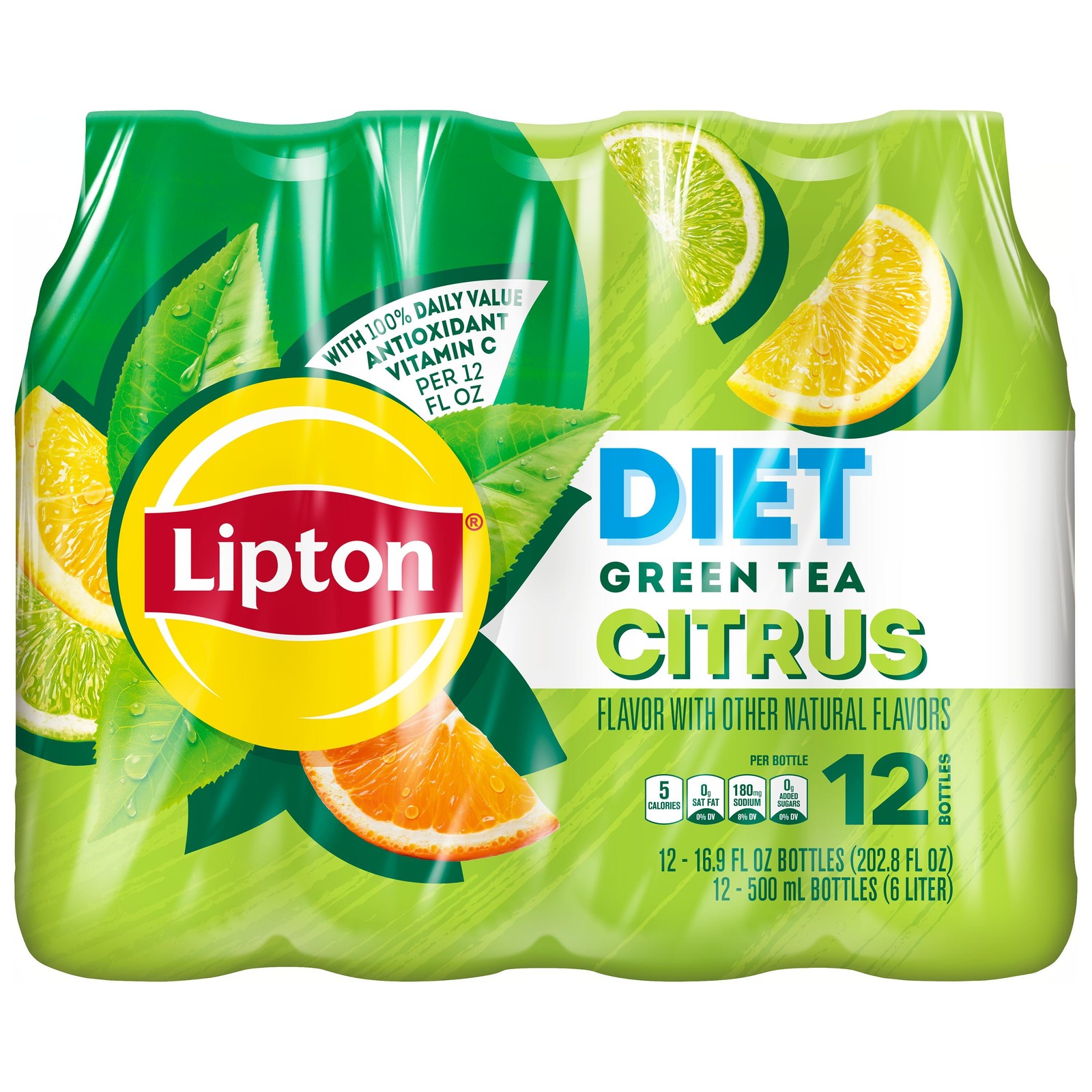 Lipton Diet Green Tea Citrus Iced Tea, Bottled Tea Drink, 16.9 fl oz, 12 Pack